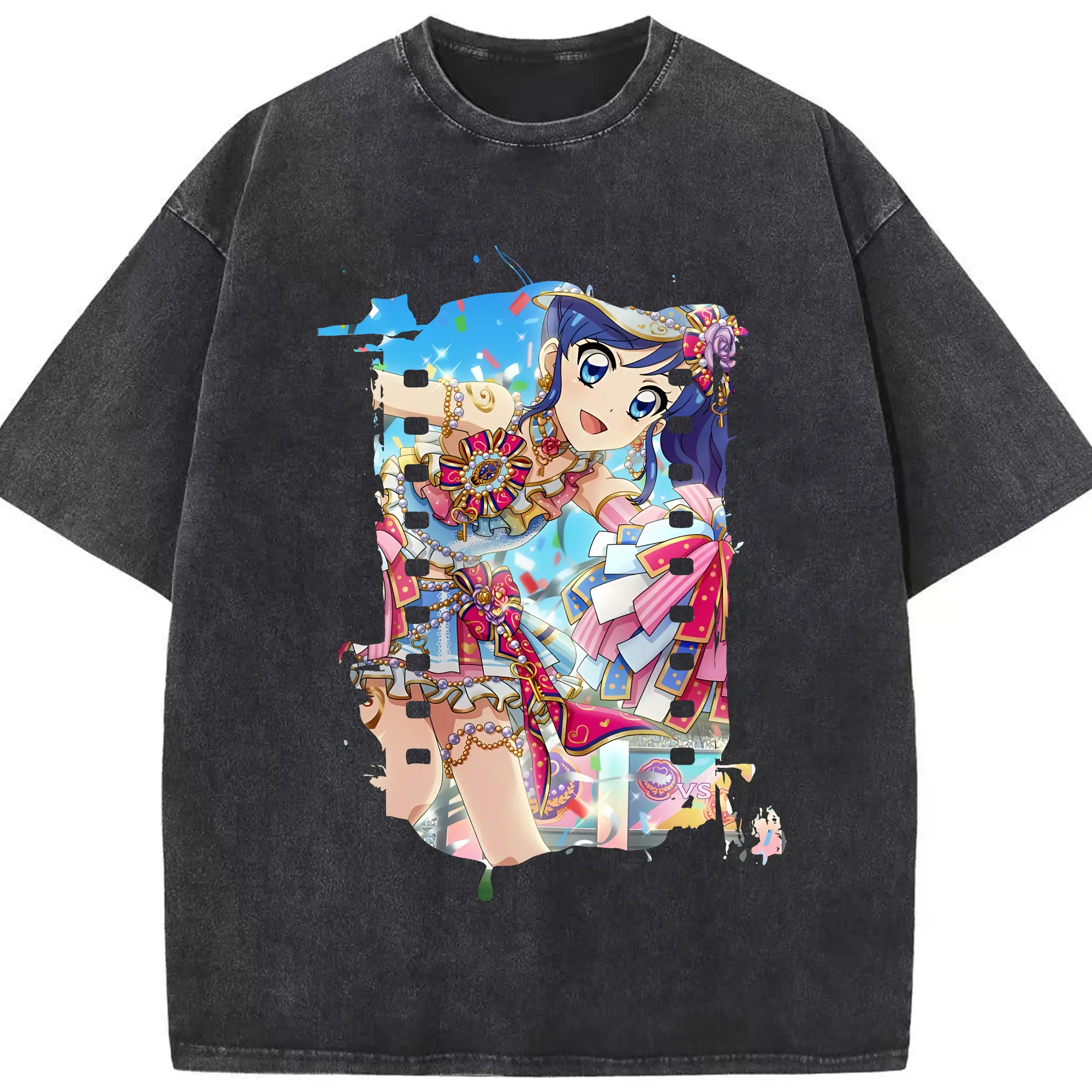 アイカツ グッズ 霧矢 あおい - 綿100％ ヴィンテージ風 半袖Tシャツ ・ フロントプリント ・ 柔らか肌触り ・ 通気性 快適 ・ スポーツ カジュアル 外出用