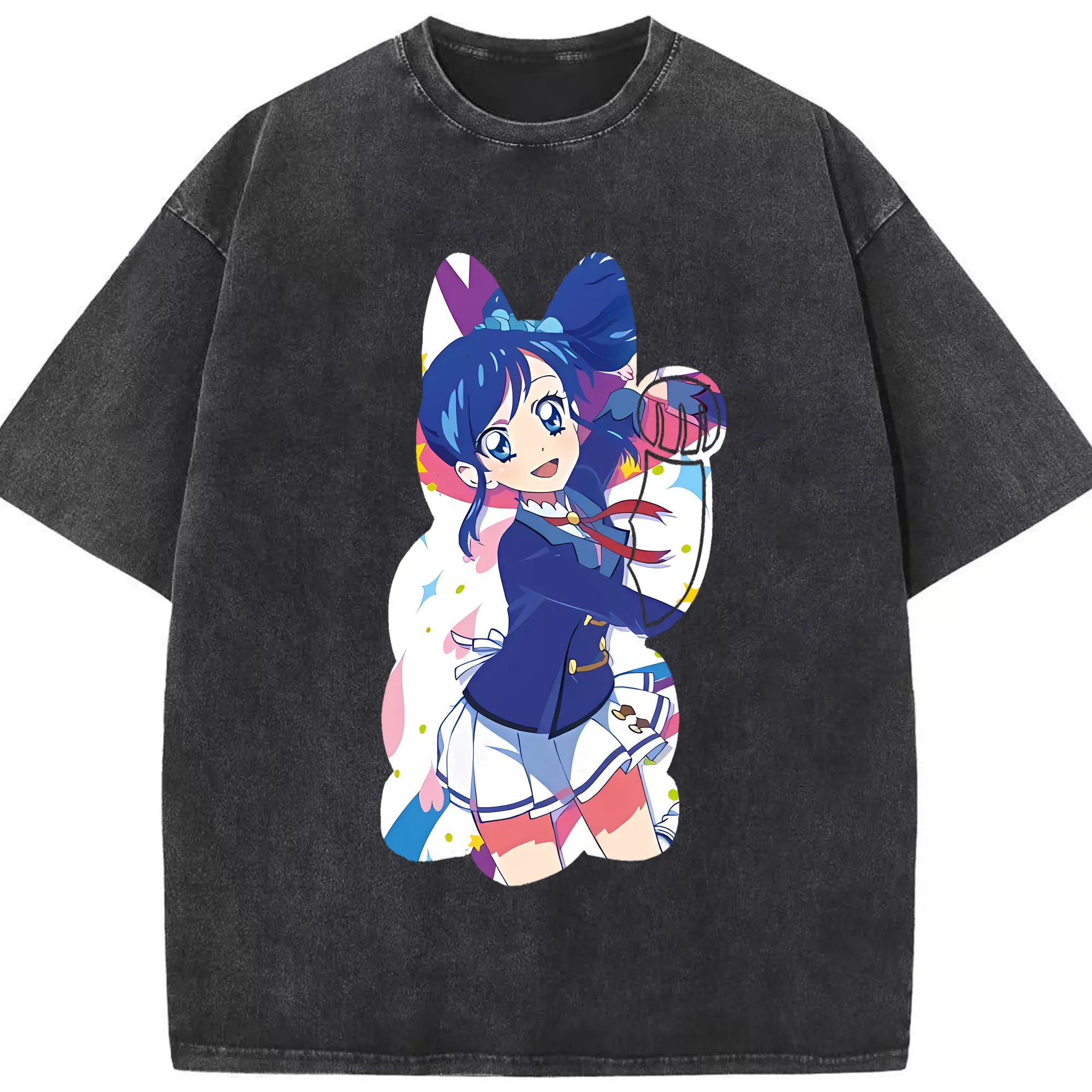 アイカツ グッズ 霧矢 あおい - 綿100％ ヴィンテージ風 半袖Tシャツ ・ フロントプリント ・ 柔らか肌触り ・ 通気性 快適 ・ スポーツ カジュアル 外出用