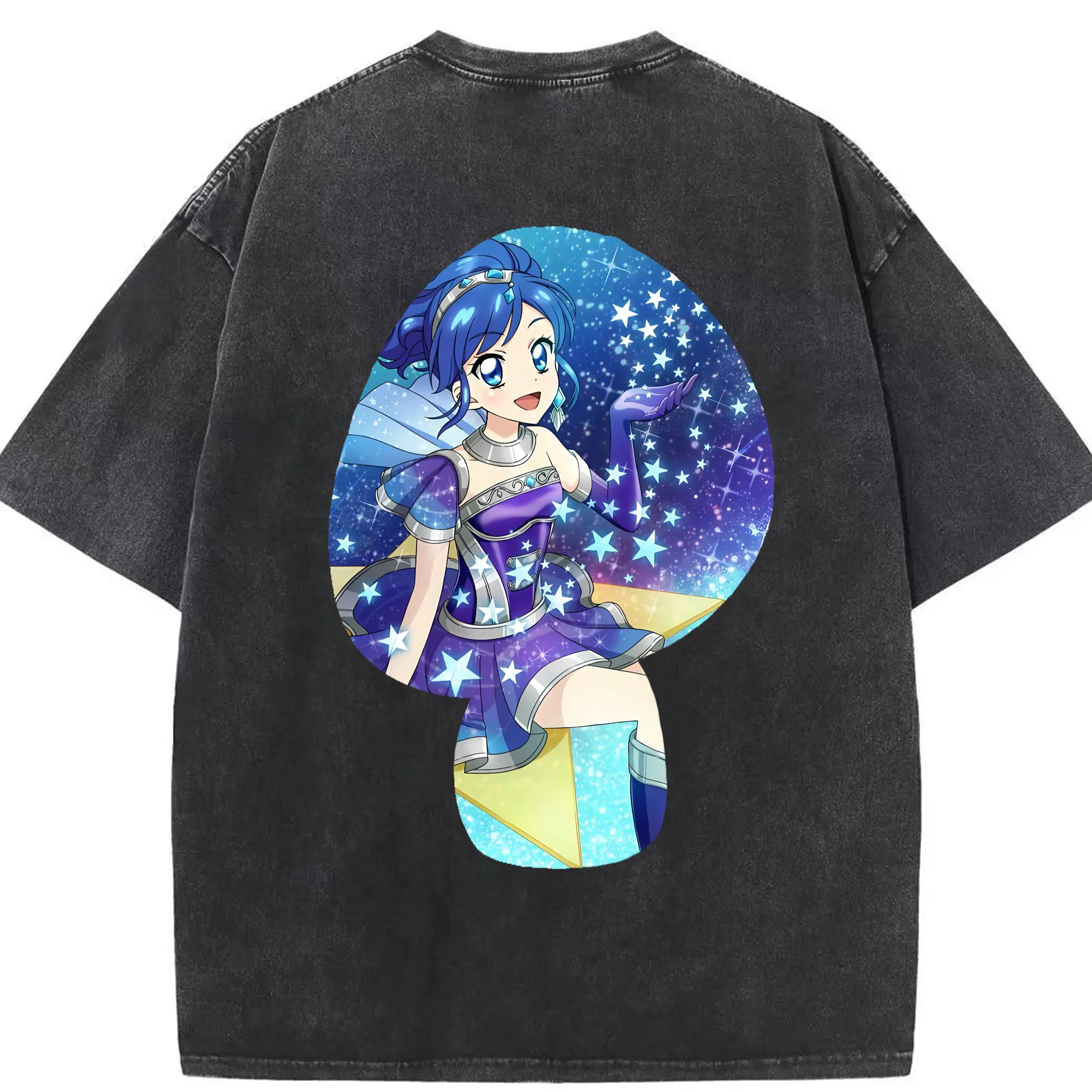 アイカツ グッズ 霧矢 あおい - 綿100％ ヴィンテージ風 半袖Tシャツ ・ 背面プリント ・ 柔らか肌触り ・ 通気性 快適 ・ スポーツ カジュアル 外出用