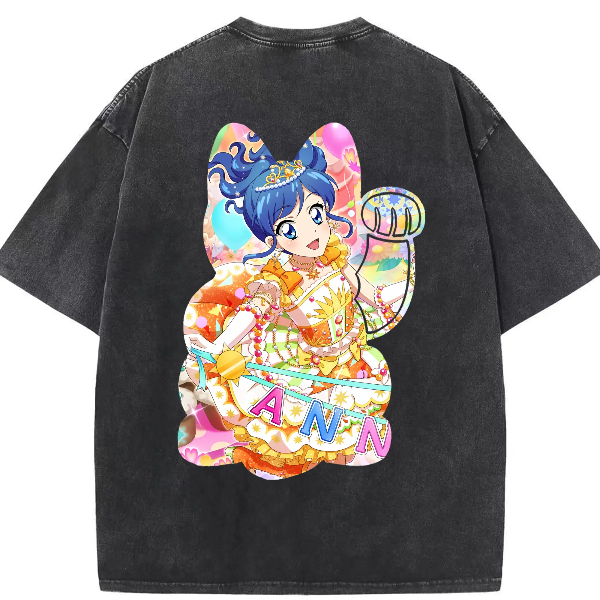 アイカツ グッズ 霧矢 あおい - 綿100％ ヴィンテージ風 半袖Tシャツ ・ 背面プリント ・ 柔らか肌触り ・ 通気性 快適 ・ スポーツ カジュアル 外出用