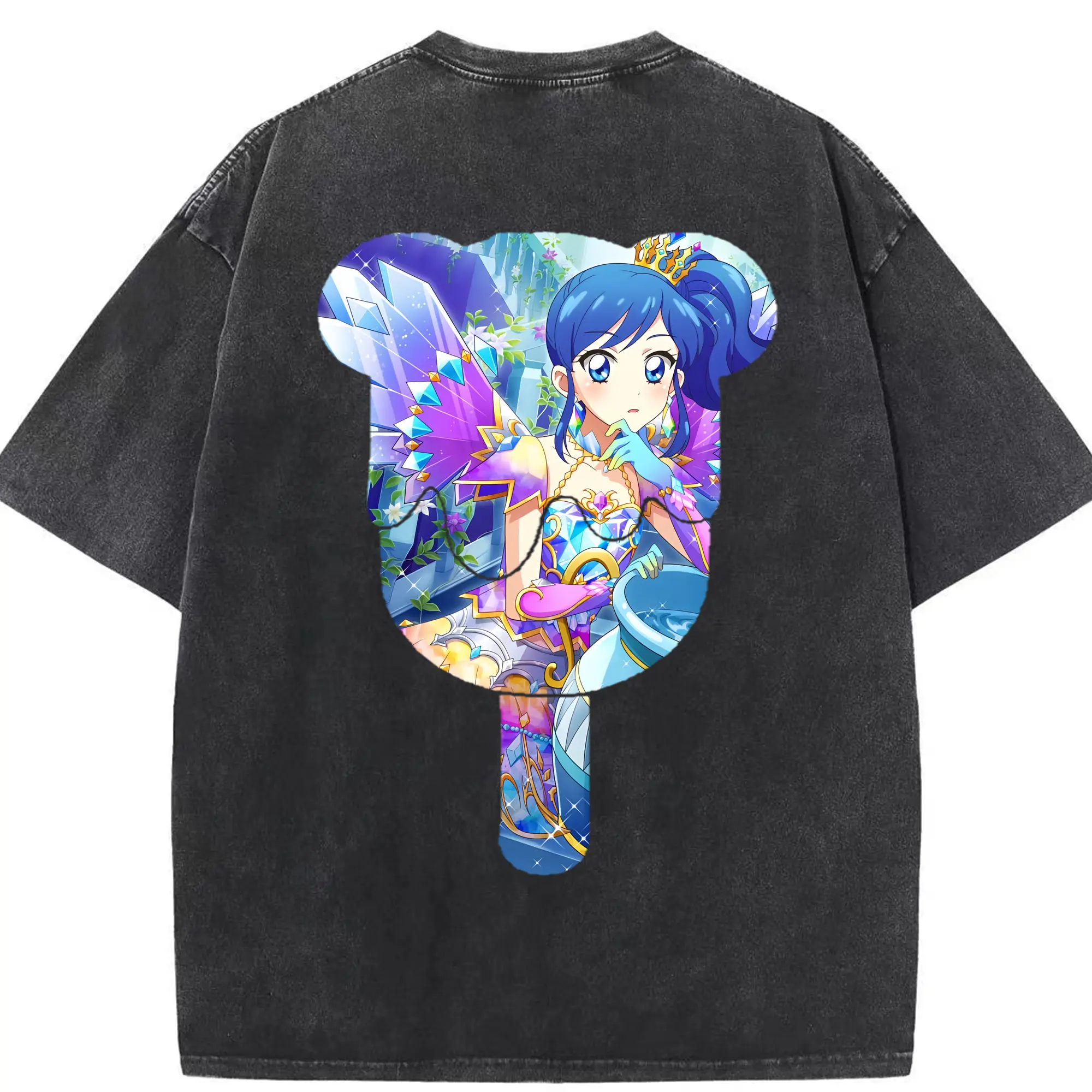 アイカツ グッズ 霧矢 あおい - 綿100％ ヴィンテージ風 半袖Tシャツ ・ 背面プリント ・ 柔らか肌触り ・ 通気性 快適 ・ スポーツ カジュアル 外出用
