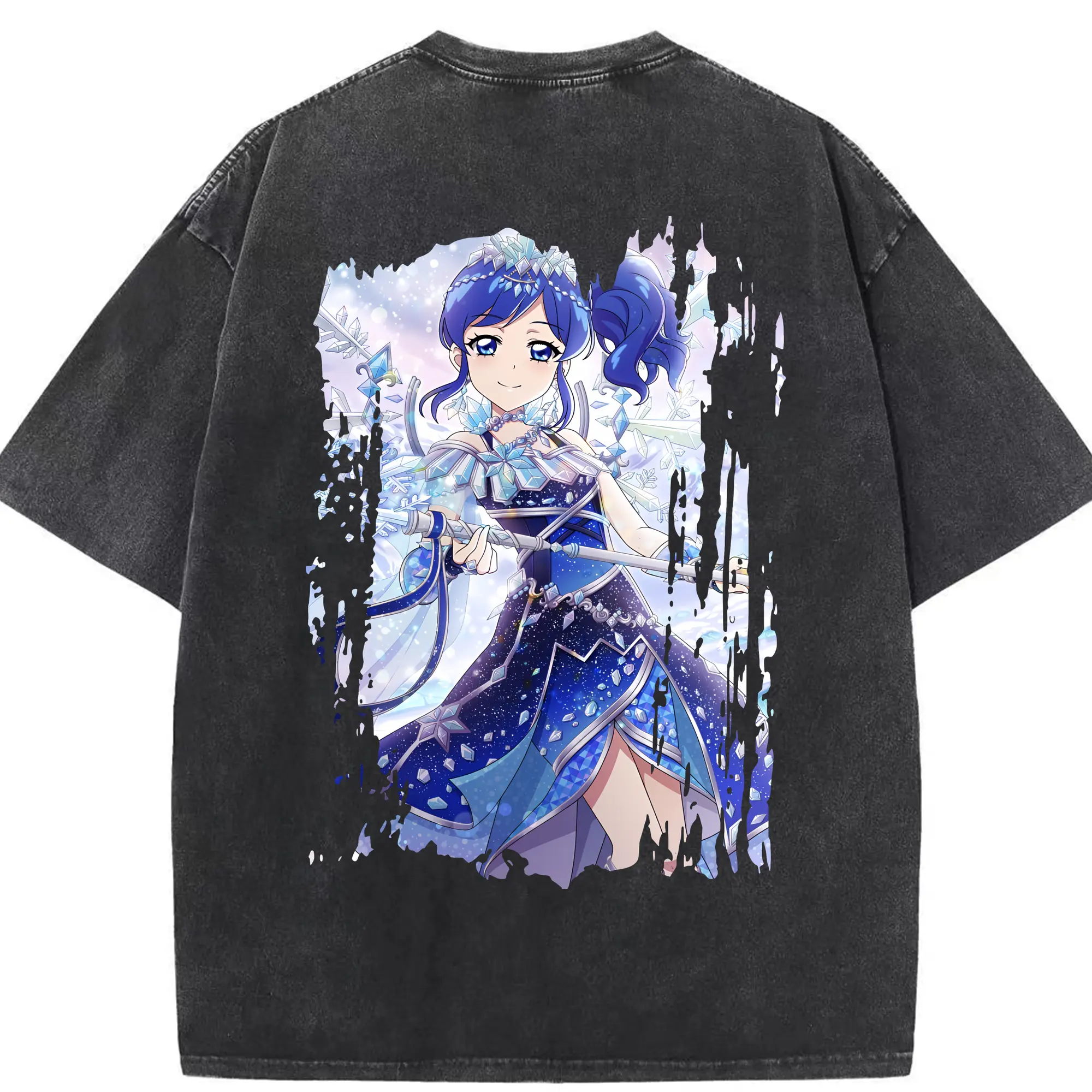 アイカツ グッズ 霧矢 あおい - 綿100％ ヴィンテージ風 半袖Tシャツ ・ 背面プリント ・ 柔らか肌触り ・ 通気性 快適 ・ スポーツ カジュアル 外出用