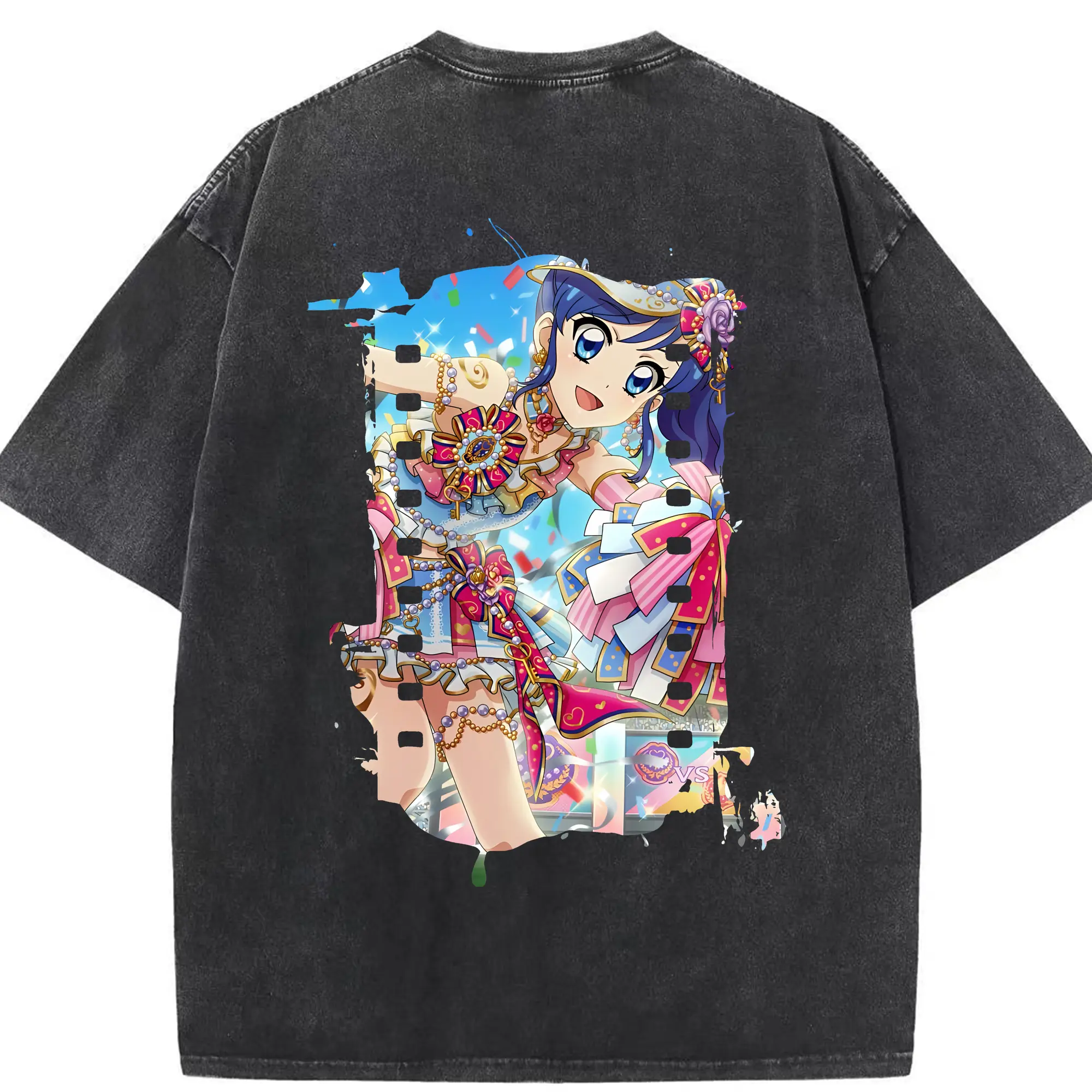 アイカツ グッズ 霧矢 あおい - 綿100％ ヴィンテージ風 半袖Tシャツ ・ 背面プリント ・ 柔らか肌触り ・ 通気性 快適 ・ スポーツ カジュアル 外出用