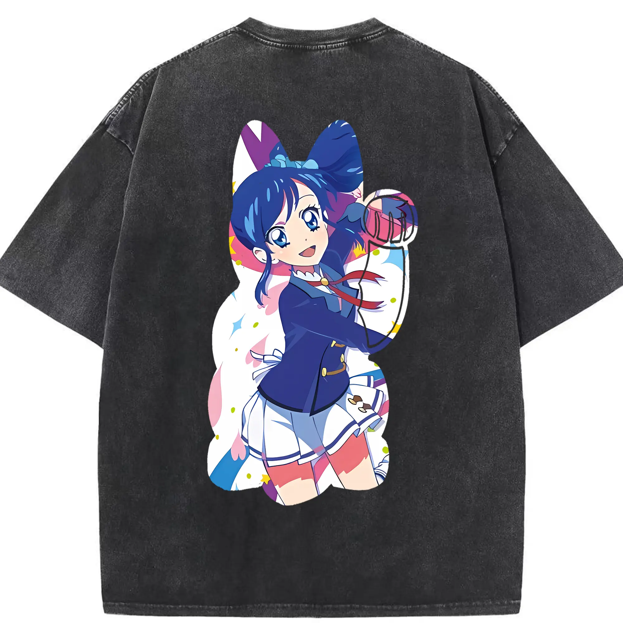アイカツ グッズ 霧矢 あおい - 綿100％ ヴィンテージ風 半袖Tシャツ ・ 背面プリント ・ 柔らか肌触り ・ 通気性 快適 ・ スポーツ カジュアル 外出用