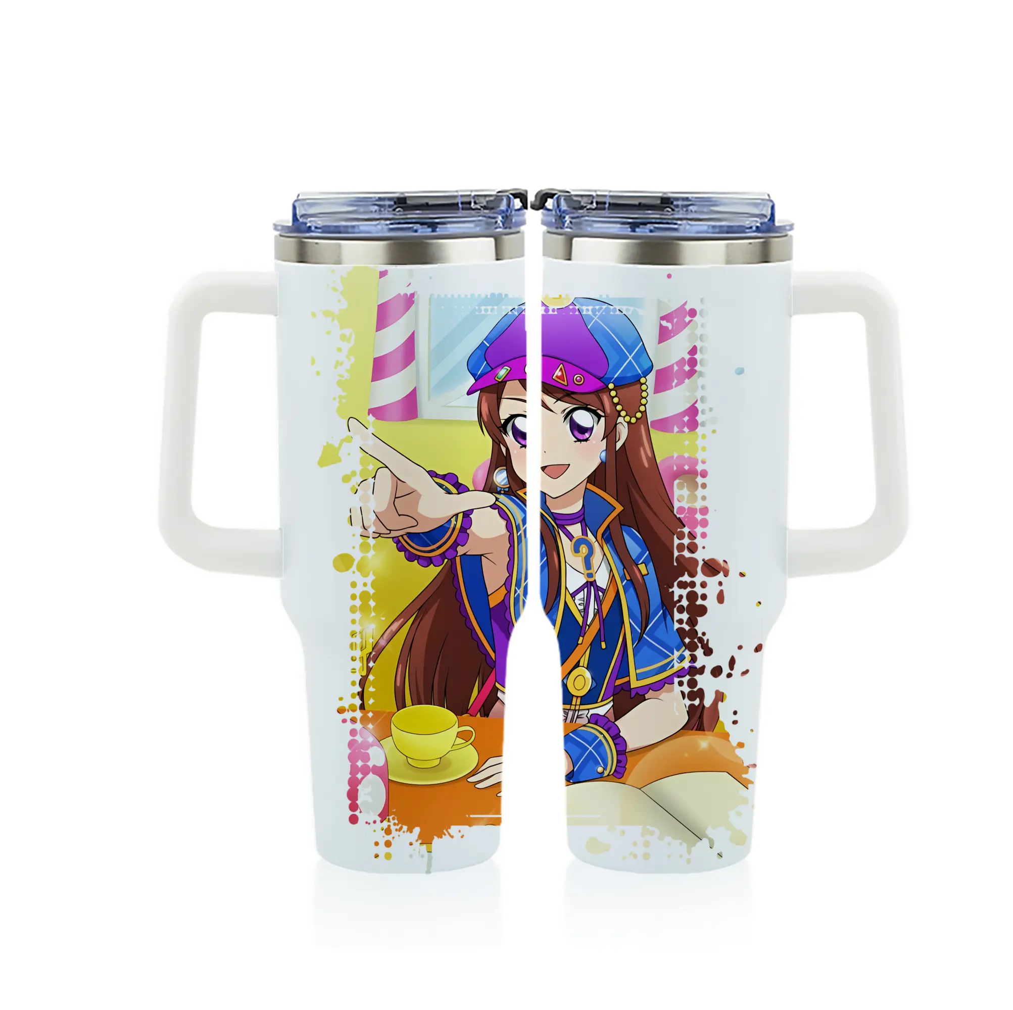 アイカツ グッズ 紫吹 蘭 - 1200mL フルプリント車用タンブラー ・ 304ステンレス 内側 ・ 201ステンレス 外側 ・ 保温 保冷 ・ 通勤 ドライブ アウトドア用