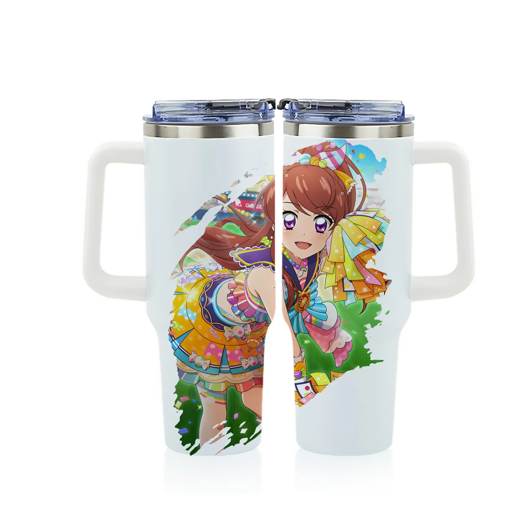 アイカツ グッズ 紫吹 蘭 - 1200mL フルプリント車用タンブラー ・ 304ステンレス 内側 ・ 201ステンレス 外側 ・ 保温 保冷 ・ 通勤 ドライブ アウトドア用