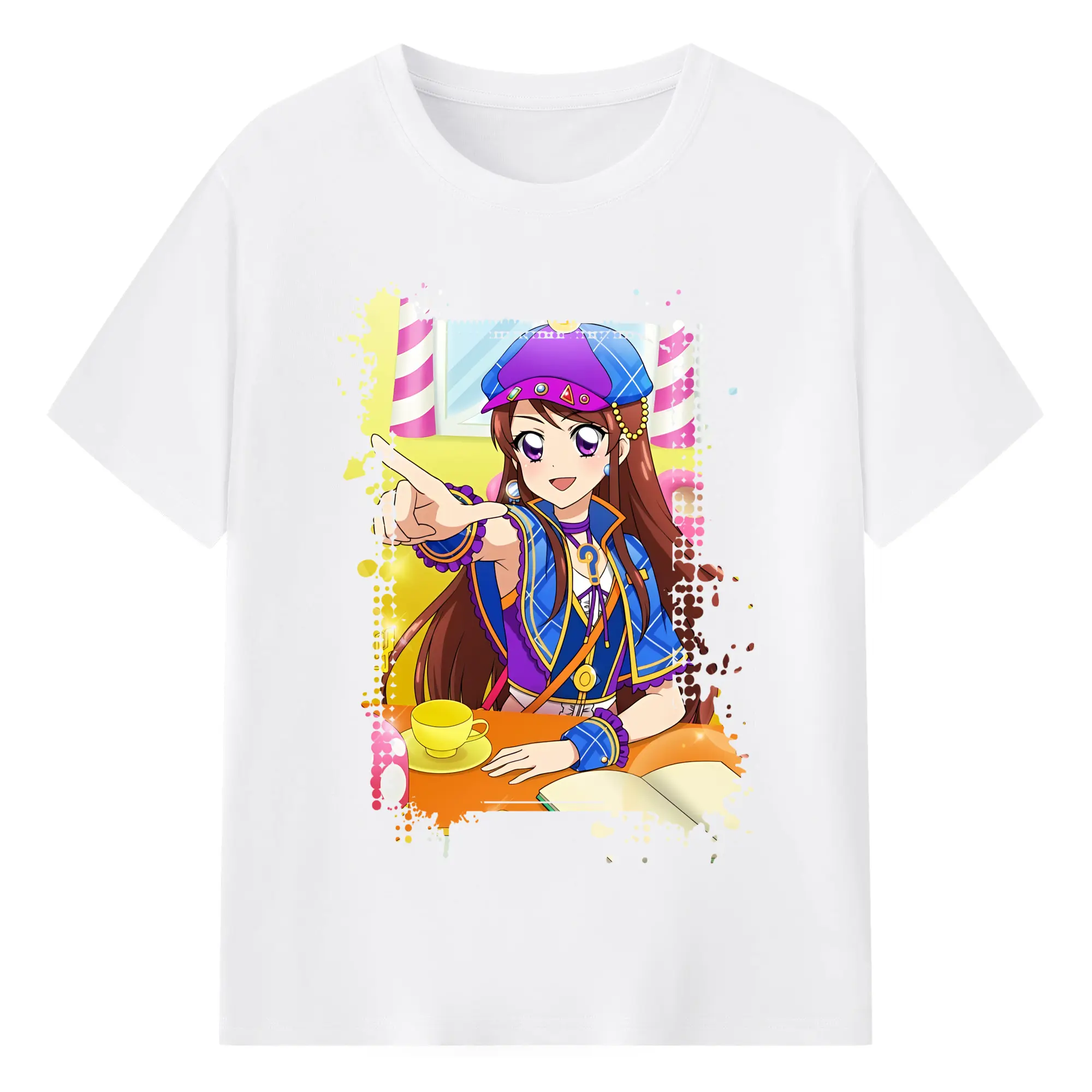 アイカツ グッズ 紫吹 蘭 - 綿100％ 半袖Tシャツ ・ フロントプリント ・ 快適 通気性 ・ 日常使い 散歩 スポーツ用