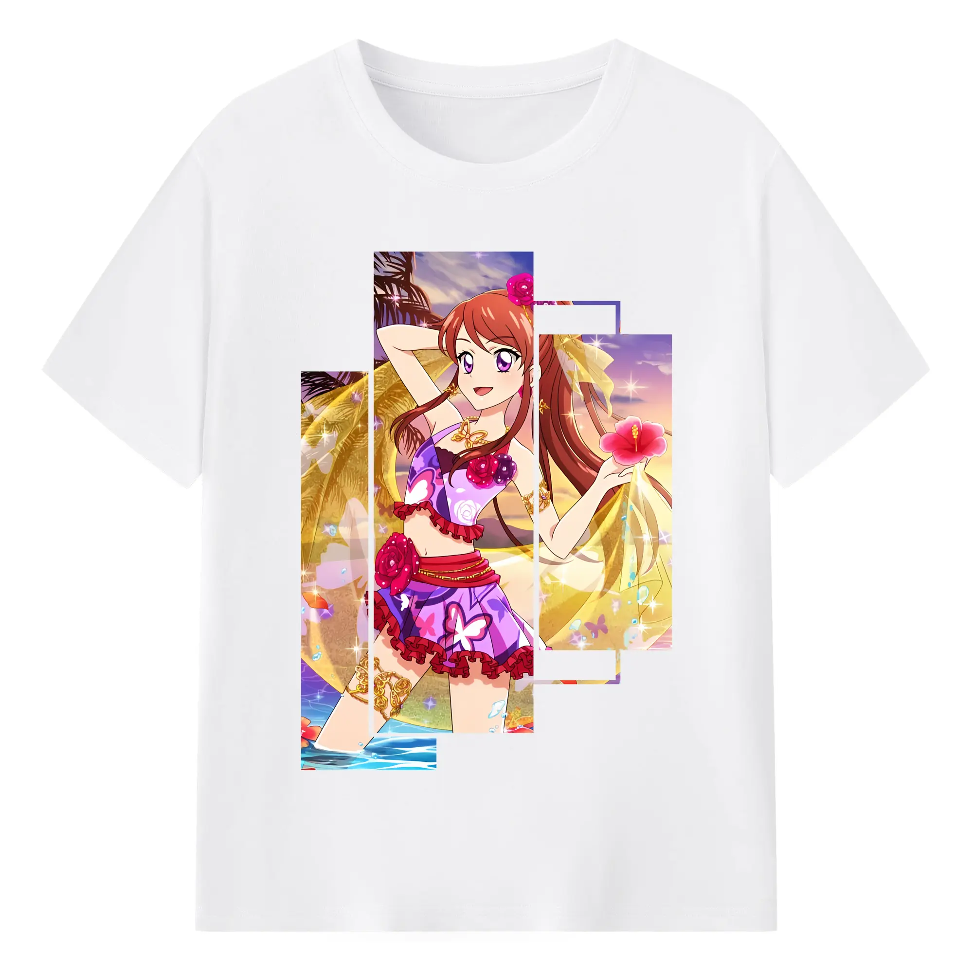 アイカツ グッズ 紫吹 蘭 - 綿100％ 半袖Tシャツ ・ フロントプリント ・ 快適 通気性 ・ 日常使い 散歩 スポーツ用