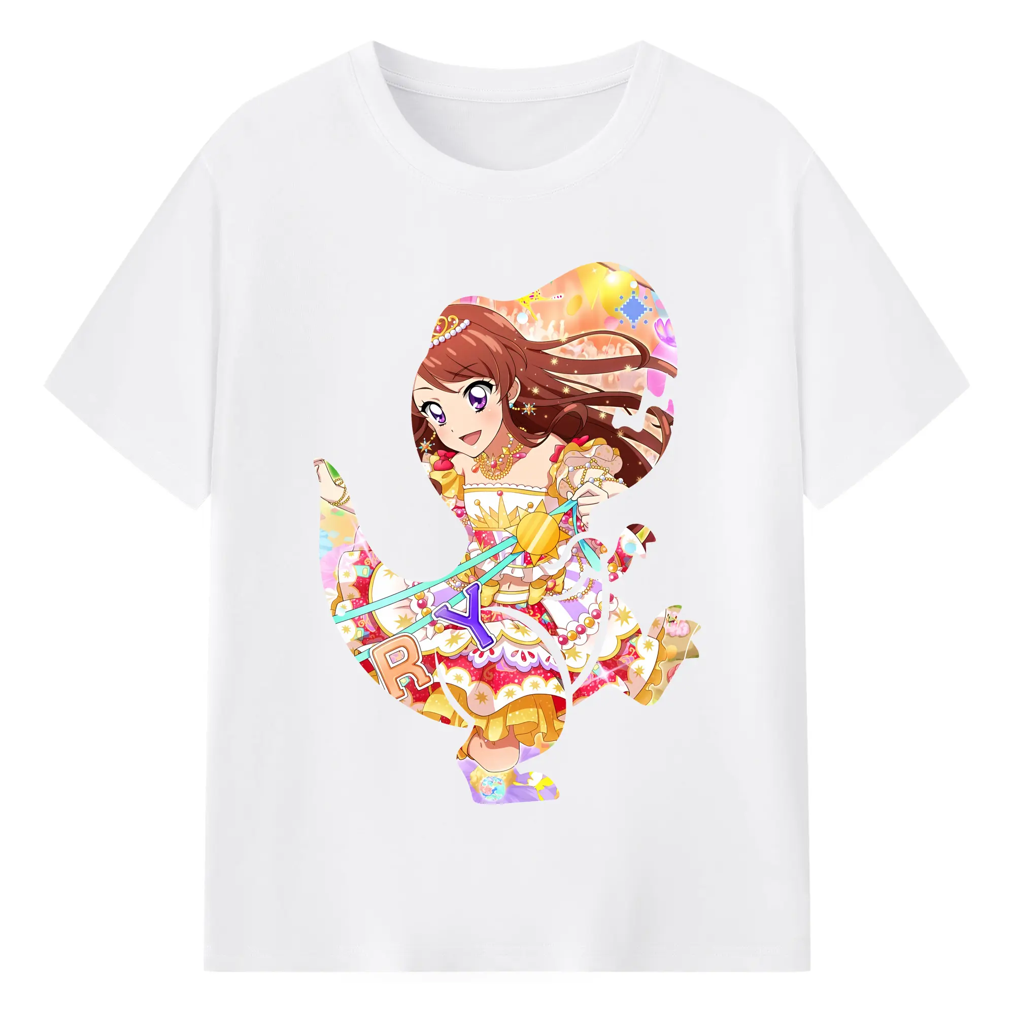 アイカツ グッズ 紫吹 蘭 - 綿100％ 半袖Tシャツ ・ フロントプリント ・ 快適 通気性 ・ 日常使い 散歩 スポーツ用