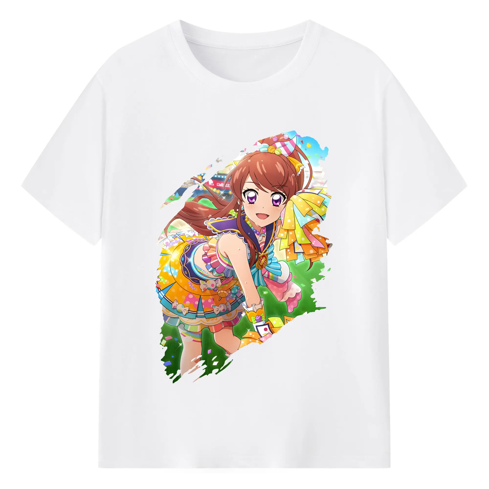 アイカツ グッズ 紫吹 蘭 - 綿100％ 半袖Tシャツ ・ フロントプリント ・ 快適 通気性 ・ 日常使い 散歩 スポーツ用