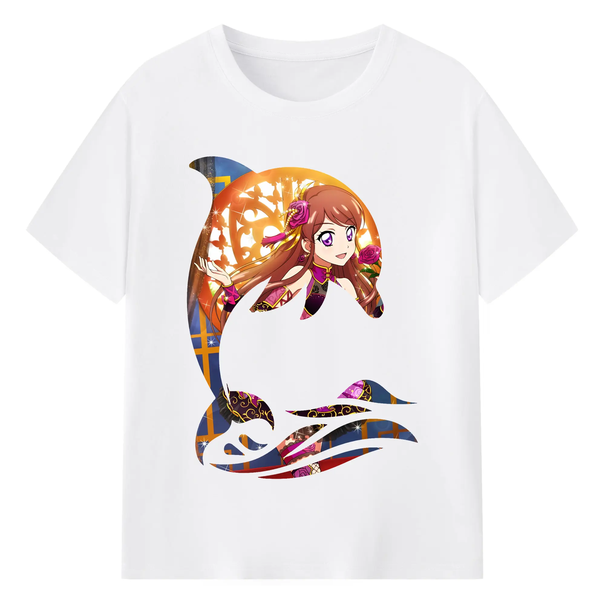 アイカツ グッズ 紫吹 蘭 - 綿100％ 半袖Tシャツ ・ フロントプリント ・ 快適 通気性 ・ 日常使い 散歩 スポーツ用