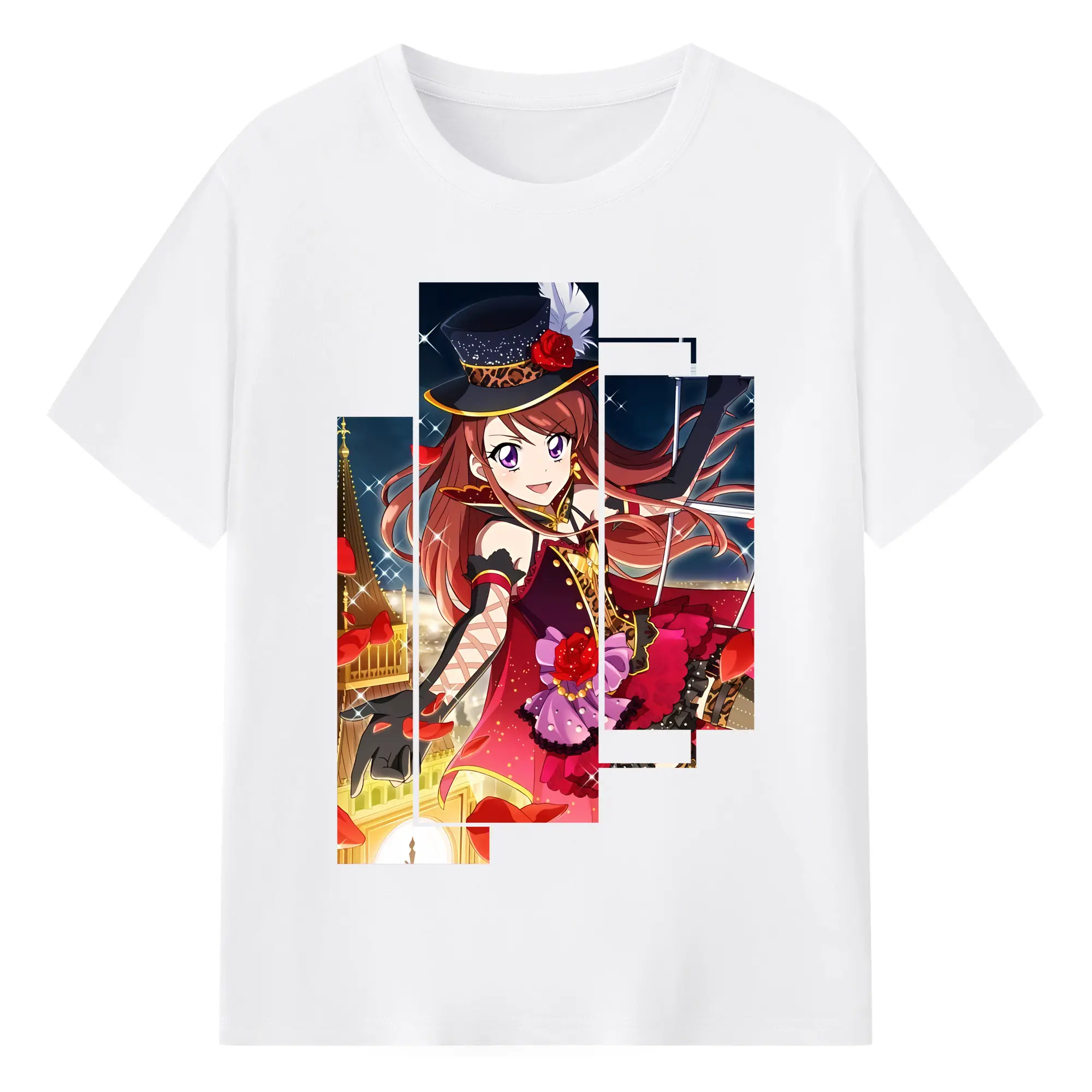 アイカツ グッズ 紫吹 蘭 - 綿100％ 半袖Tシャツ ・ フロントプリント ・ 快適 通気性 ・ 日常使い 散歩 スポーツ用