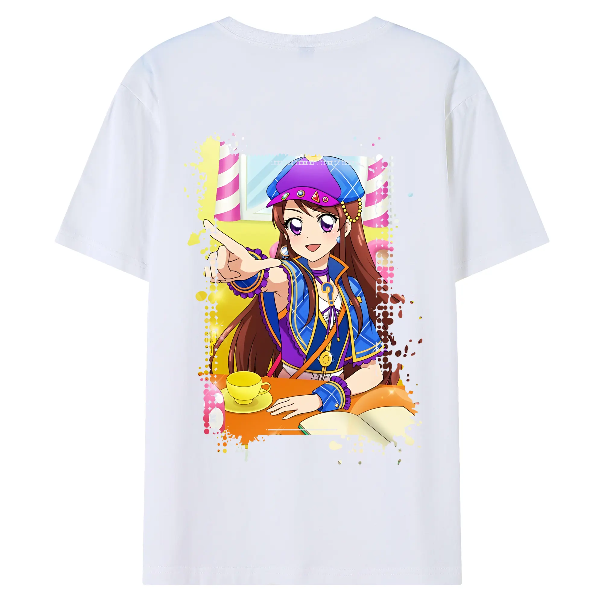 アイカツ グッズ 紫吹 蘭 - 綿100％ 半袖Tシャツ ・ バックプリント ・ 快適 通気性 ・ 日常使い 散歩 スポーツ用