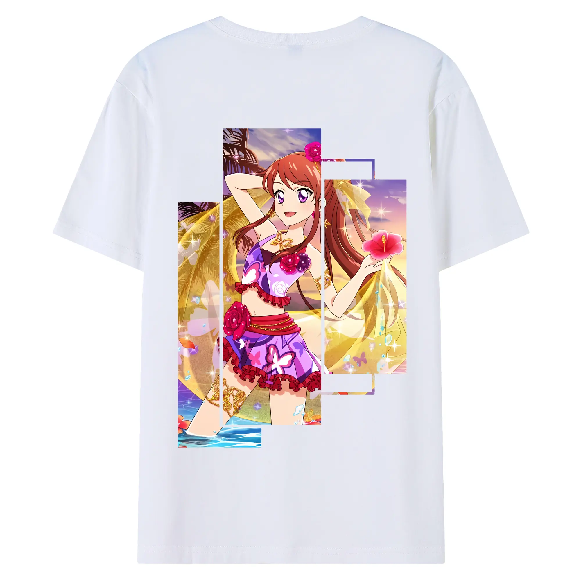 アイカツ グッズ 紫吹 蘭 - 綿100％ 半袖Tシャツ ・ バックプリント ・ 快適 通気性 ・ 日常使い 散歩 スポーツ用
