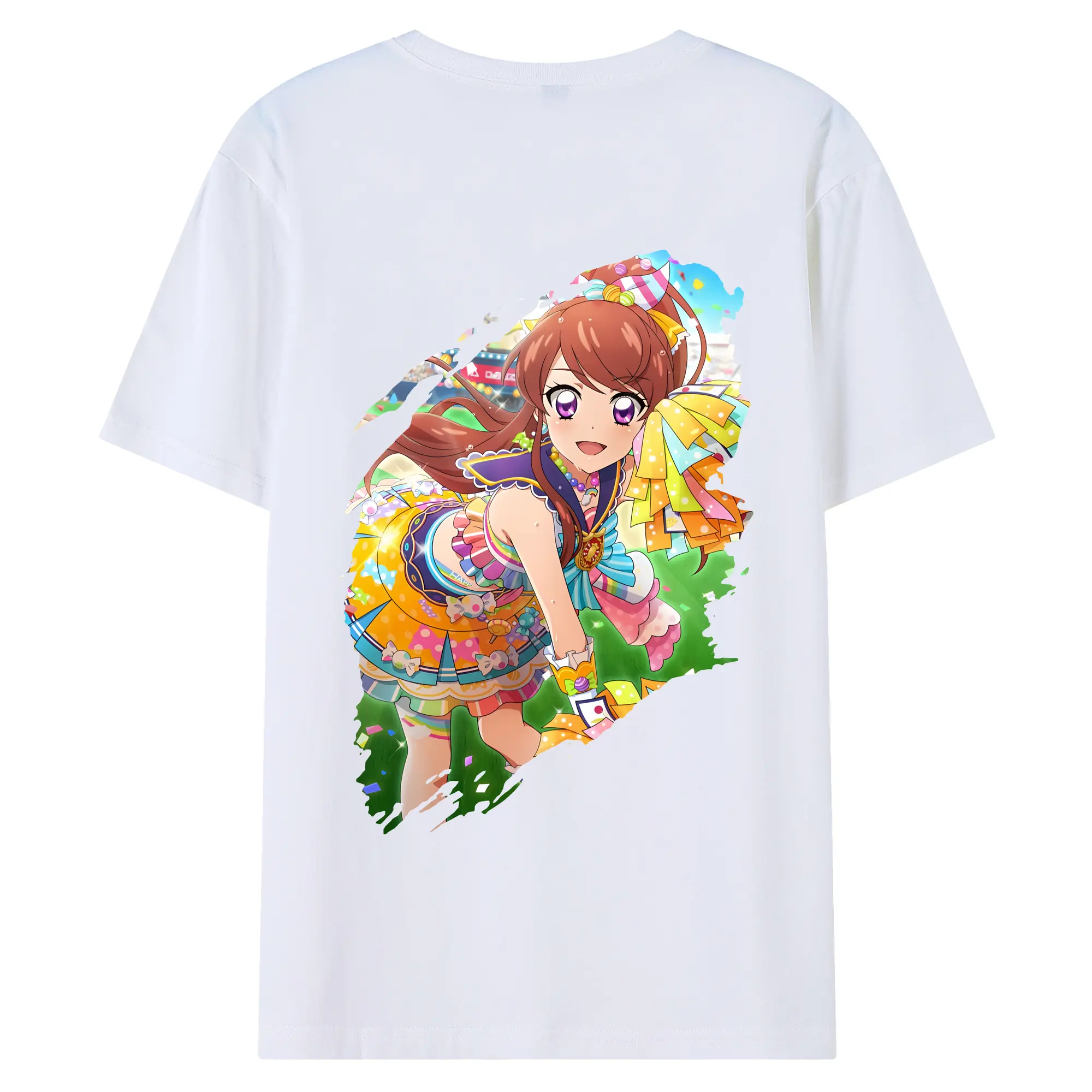 アイカツ グッズ 紫吹 蘭 - 綿100％ 半袖Tシャツ ・ バックプリント ・ 快適 通気性 ・ 日常使い 散歩 スポーツ用