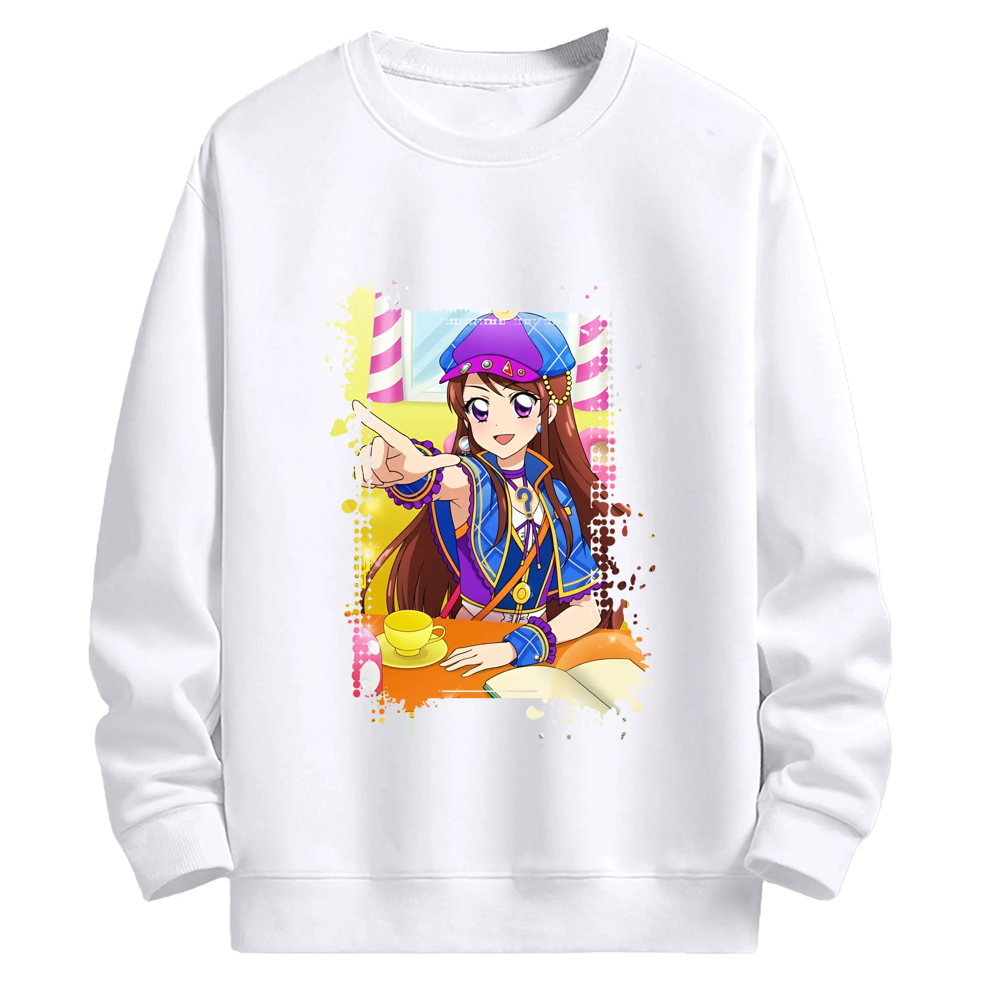 アイカツ グッズ 紫吹 蘭 - 高品質 クルーネック スウェット ・ コットン59％ ポリエステル41％ ・ ユニセックス 長袖 トレーナー ・ カジュアル デイリー スポーツ 散歩用