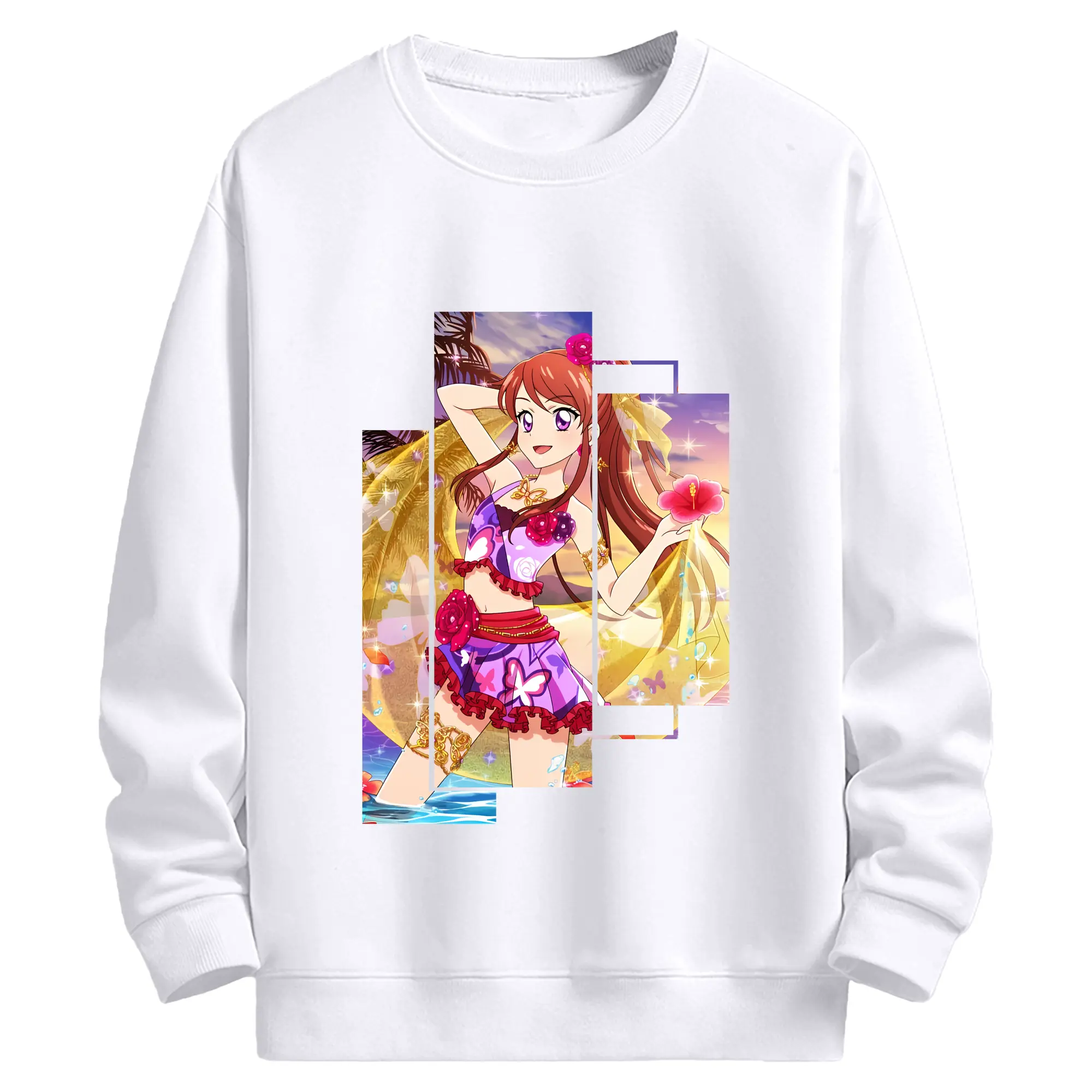 アイカツ グッズ 紫吹 蘭 - 高品質 クルーネック スウェット ・ コットン59％ ポリエステル41％ ・ ユニセックス 長袖 トレーナー ・ カジュアル デイリー スポーツ 散歩用