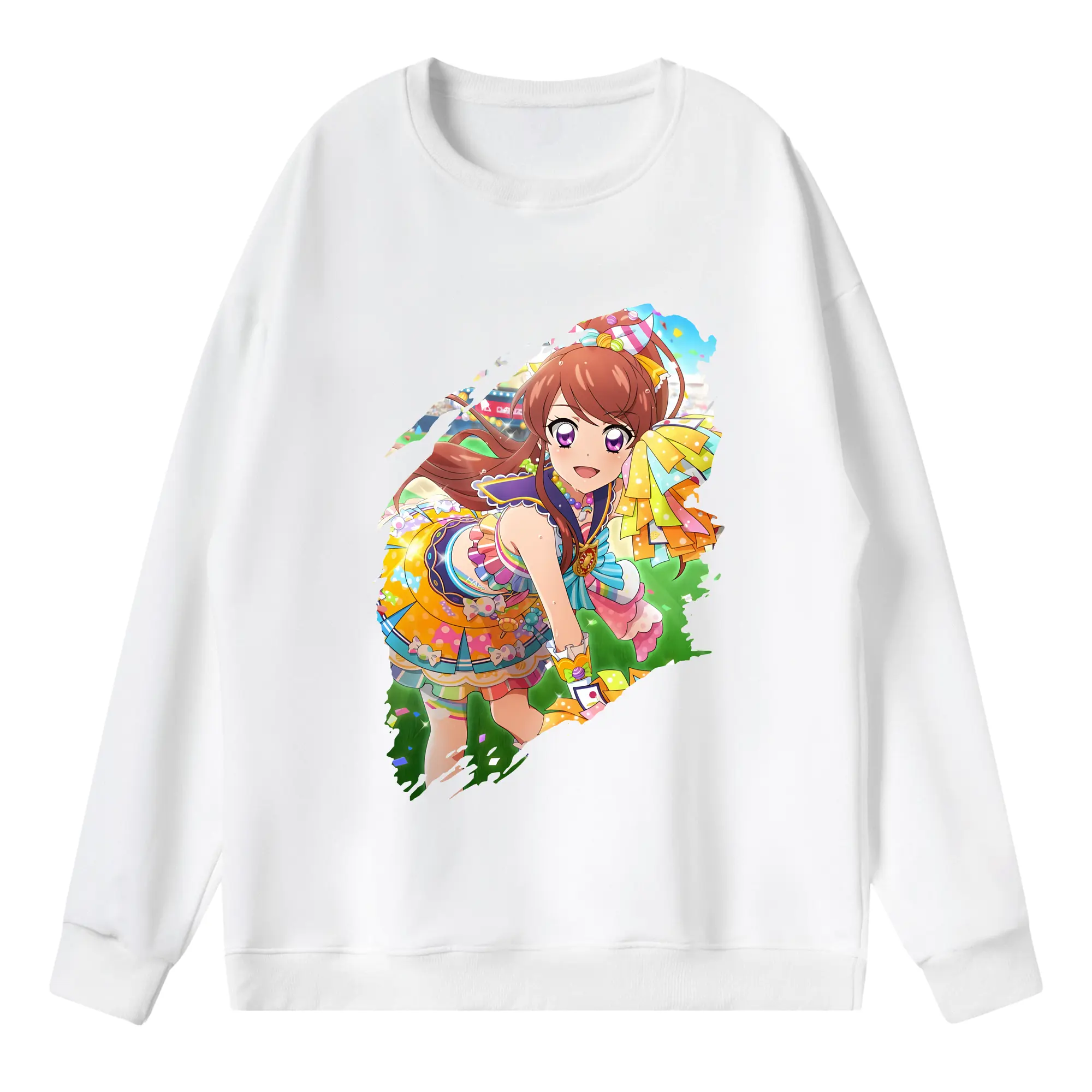 アイカツ グッズ 紫吹 蘭 - 薄手 クルーネック スウェット 裏毛260g · ポリエステル 春秋向け カジュアル 男女兼用 · トレーナー デイリー スポーツ 散歩に最適