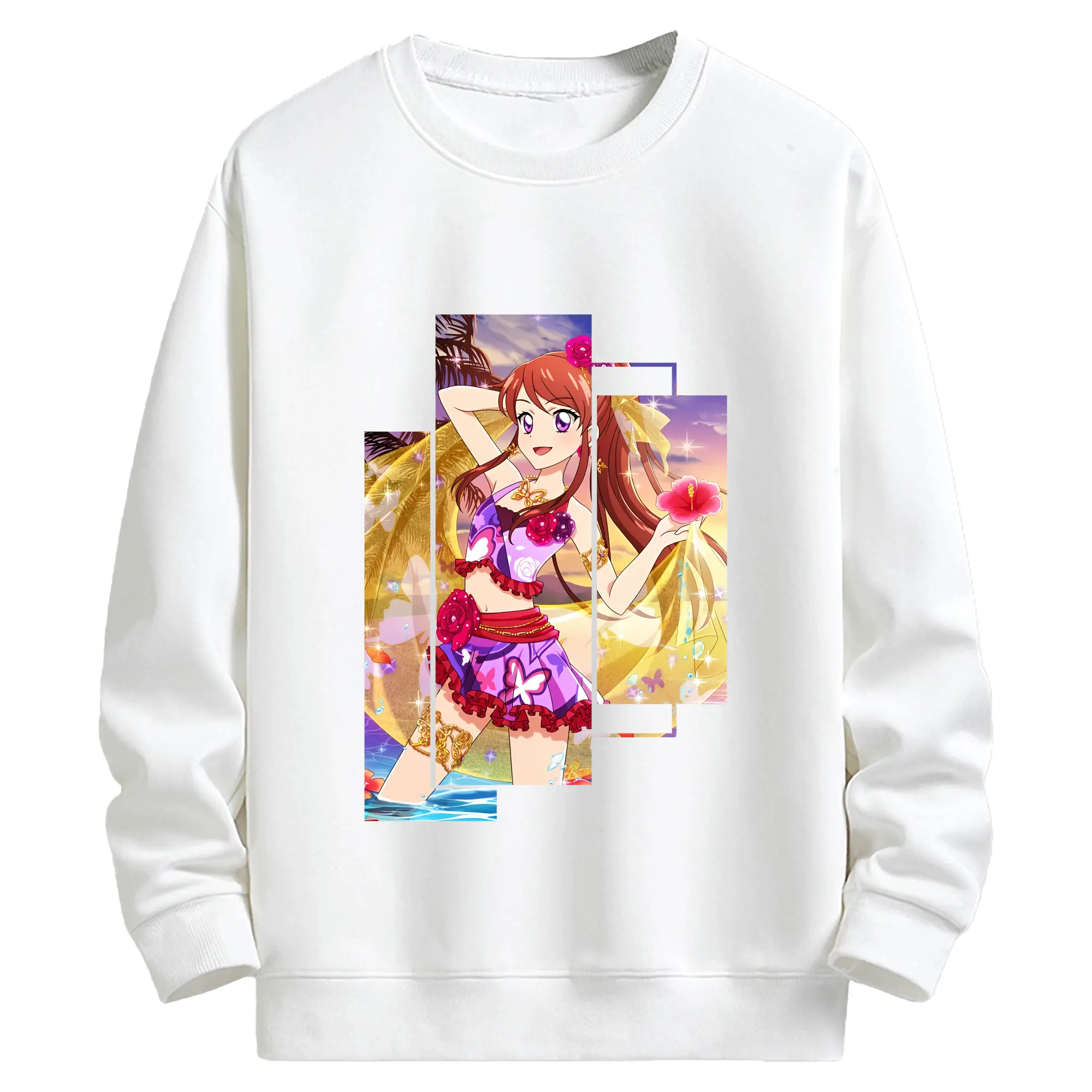 アイカツ グッズ 紫吹 蘭 - キッズ クルーネックスウェットシャツ ・ フロントプリント ・ 綿80％ ポリエステル20％ ・ 快適 通学 スポーツ 日常使い お散歩用