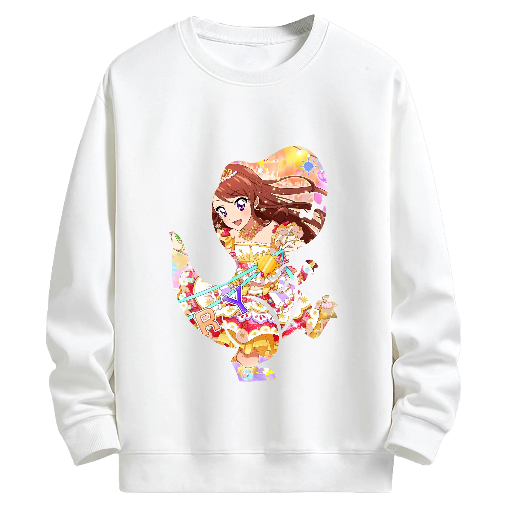 アイカツ グッズ 紫吹 蘭 - キッズ クルーネックスウェットシャツ ・ フロントプリント ・ 綿80％ ポリエステル20％ ・ 快適 通学 スポーツ 日常使い お散歩用