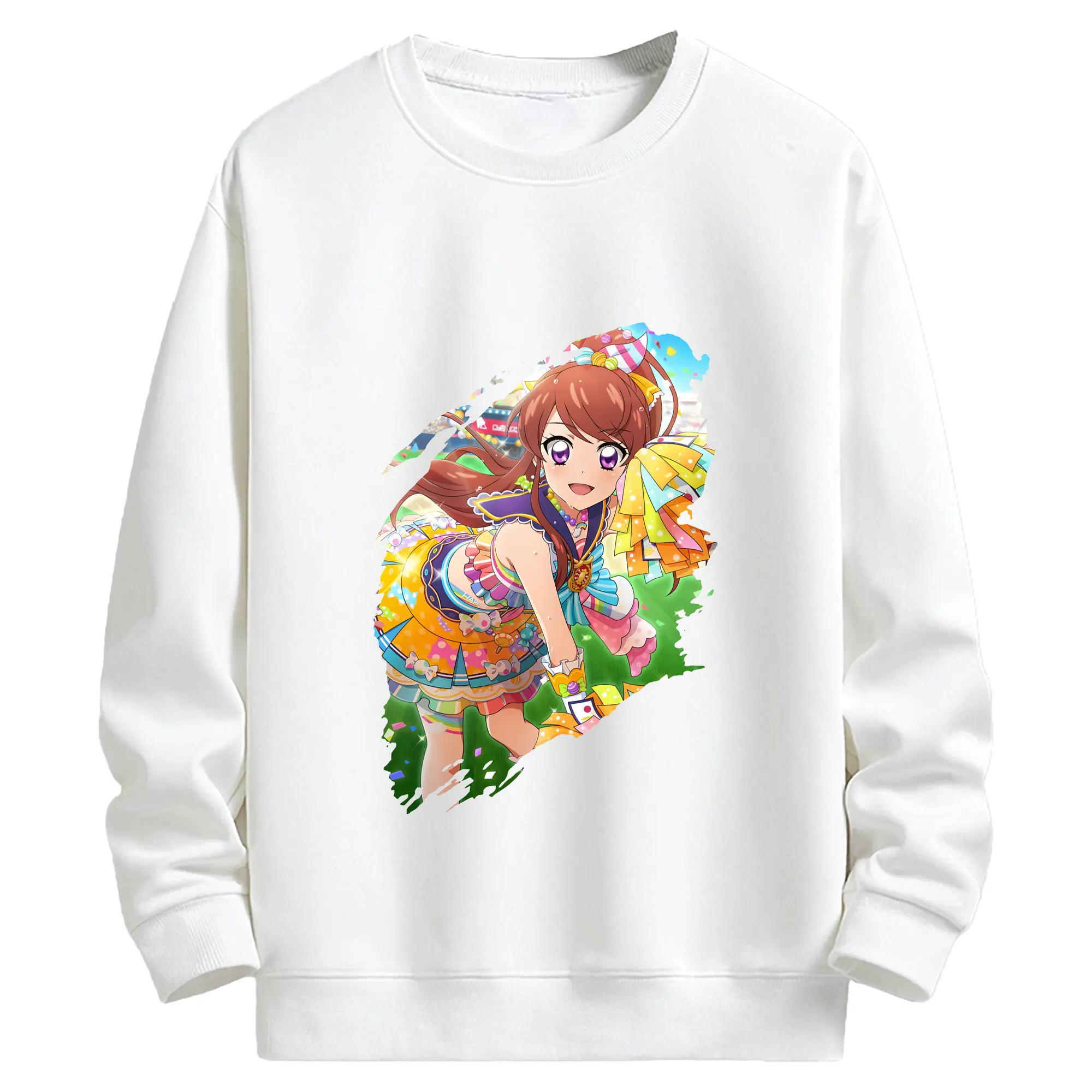 アイカツ グッズ 紫吹 蘭 - キッズ クルーネックスウェットシャツ ・ フロントプリント ・ 綿80％ ポリエステル20％ ・ 快適 通学 スポーツ 日常使い お散歩用