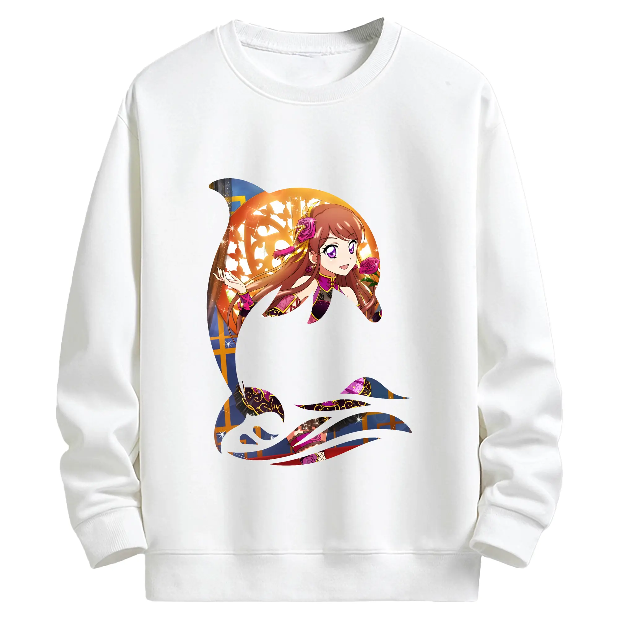 アイカツ グッズ 紫吹 蘭 - キッズ クルーネックスウェットシャツ ・ フロントプリント ・ 綿80％ ポリエステル20％ ・ 快適 通学 スポーツ 日常使い お散歩用