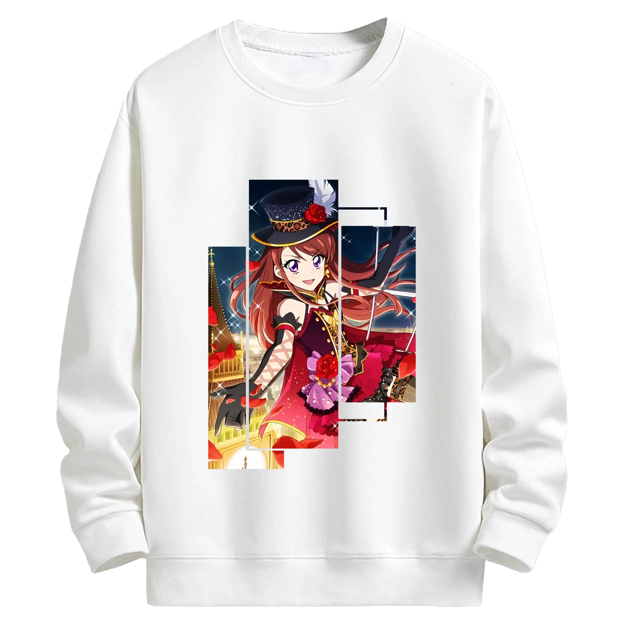 アイカツ グッズ 紫吹 蘭 - キッズ クルーネックスウェットシャツ ・ フロントプリント ・ 綿80％ ポリエステル20％ ・ 快適 通学 スポーツ 日常使い お散歩用