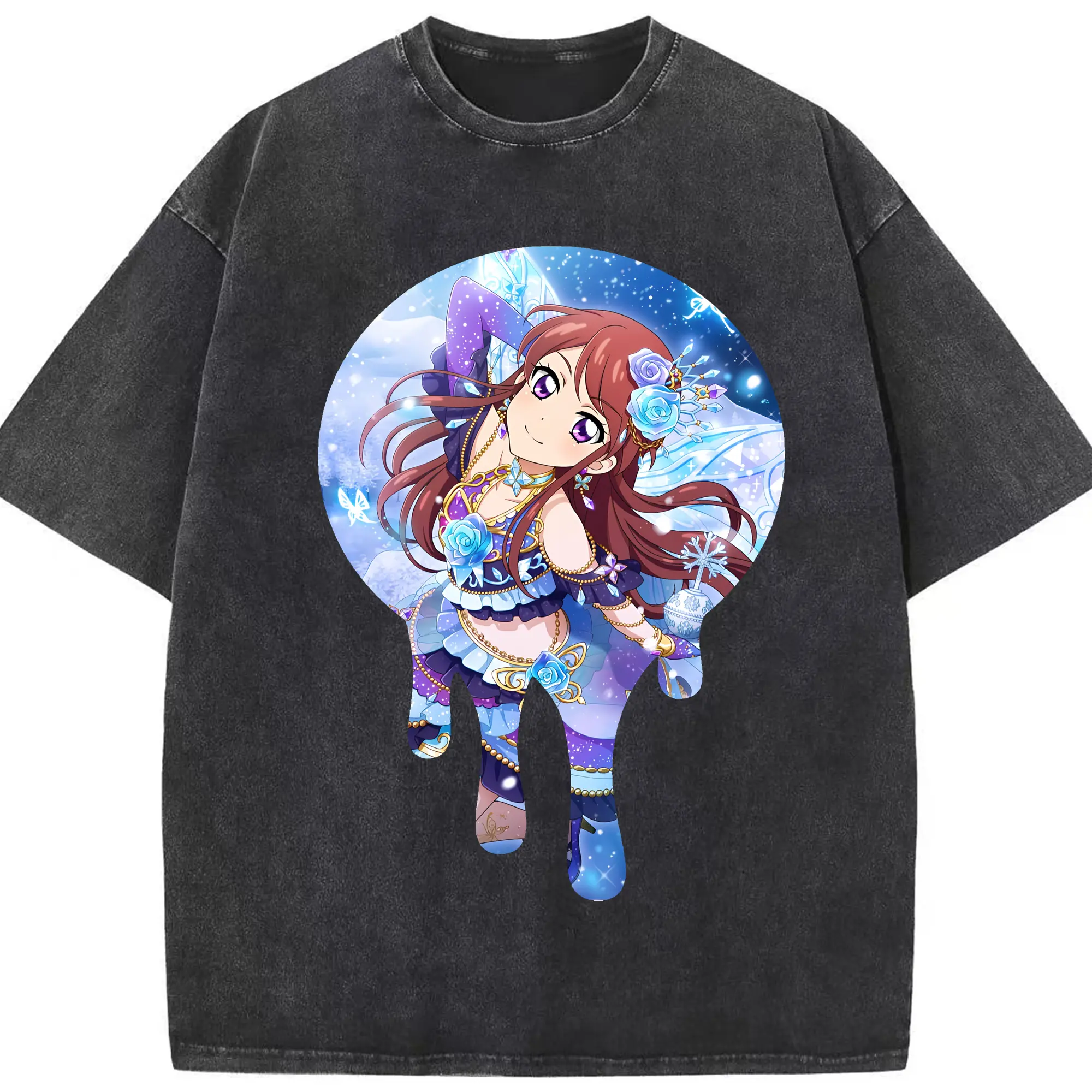アイカツ グッズ 紫吹 蘭 - 綿100％ ヴィンテージ風 半袖Tシャツ ・ フロントプリント ・ 柔らか肌触り ・ 通気性 快適 ・ スポーツ カジュアル 外出用