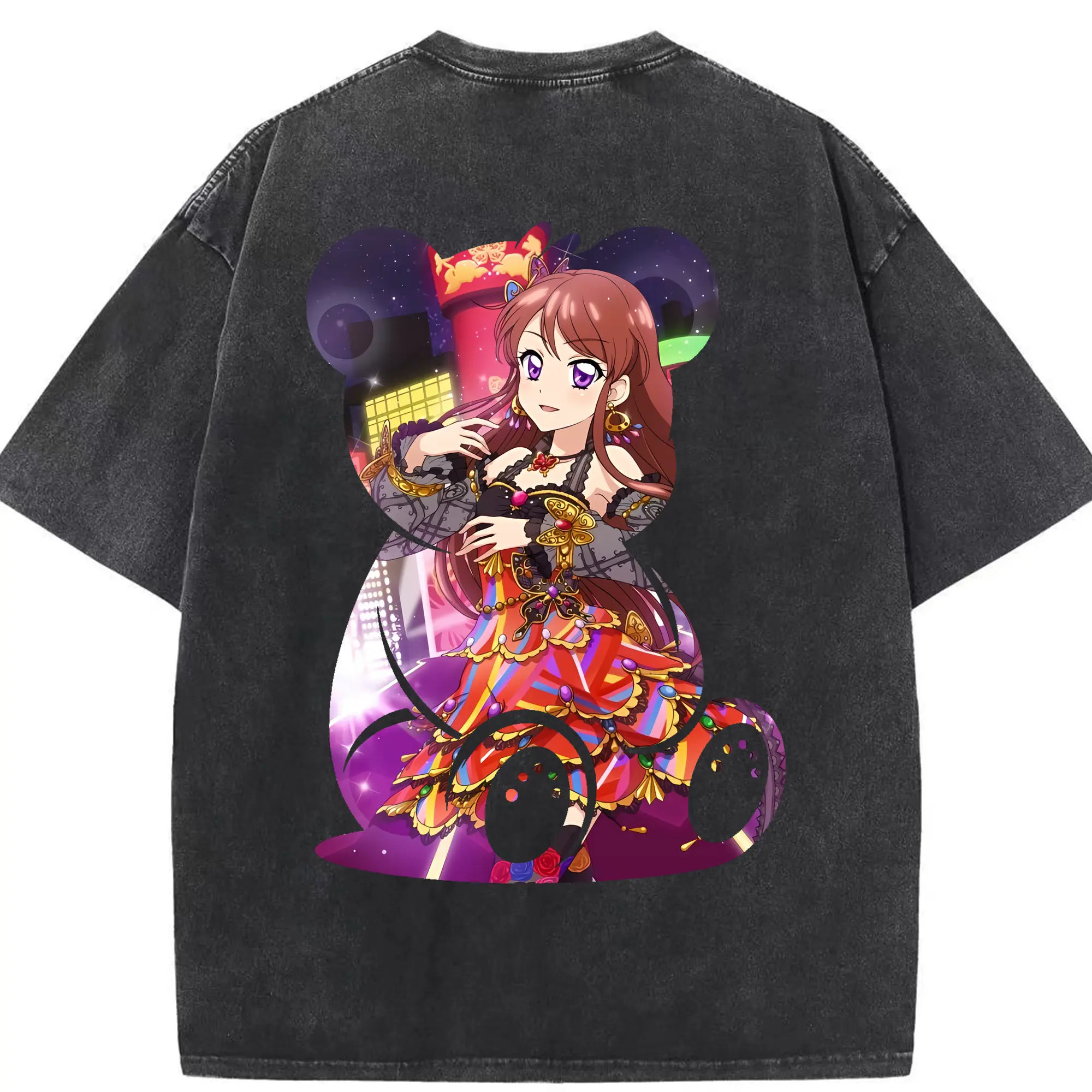 アイカツ グッズ 紫吹 蘭 - 綿100％ ヴィンテージ風 半袖Tシャツ ・ 背面プリント ・ 柔らか肌触り ・ 通気性 快適 ・ スポーツ カジュアル 外出用