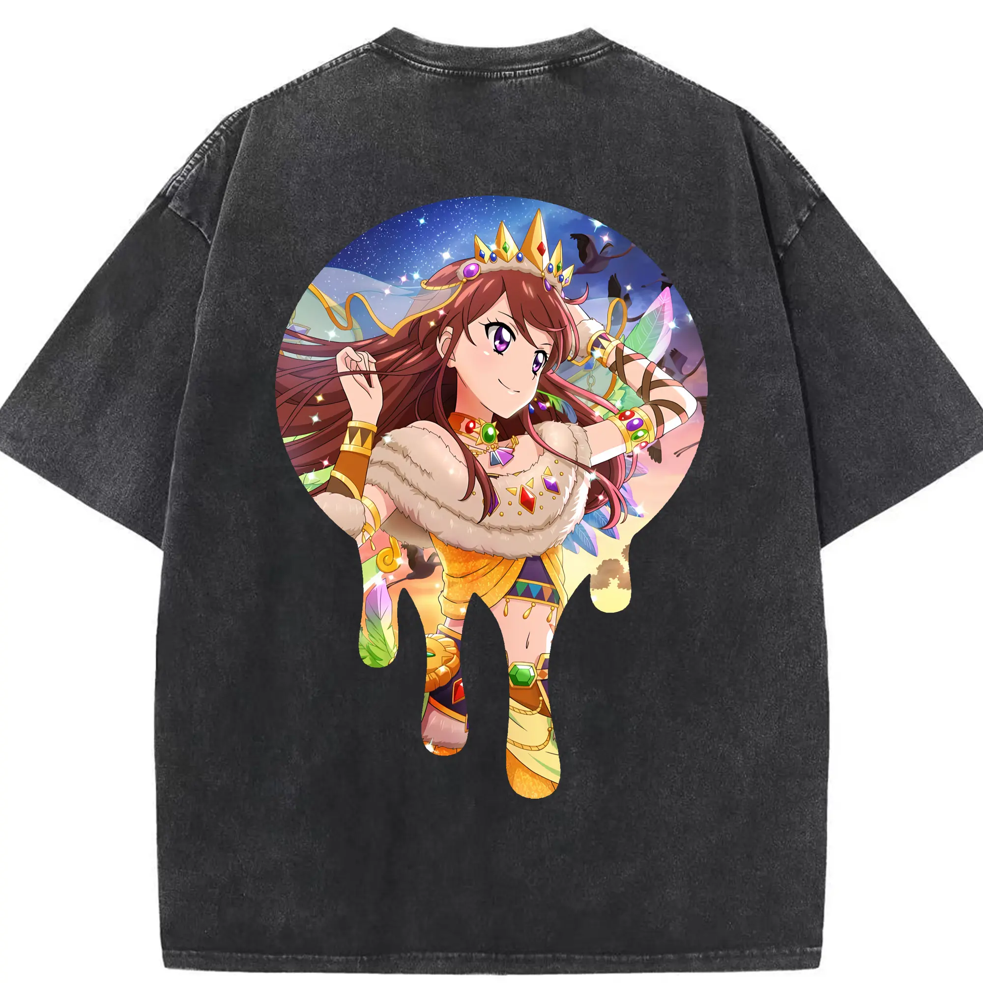 アイカツ グッズ 紫吹 蘭 - 綿100％ ヴィンテージ風 半袖Tシャツ ・ 背面プリント ・ 柔らか肌触り ・ 通気性 快適 ・ スポーツ カジュアル 外出用
