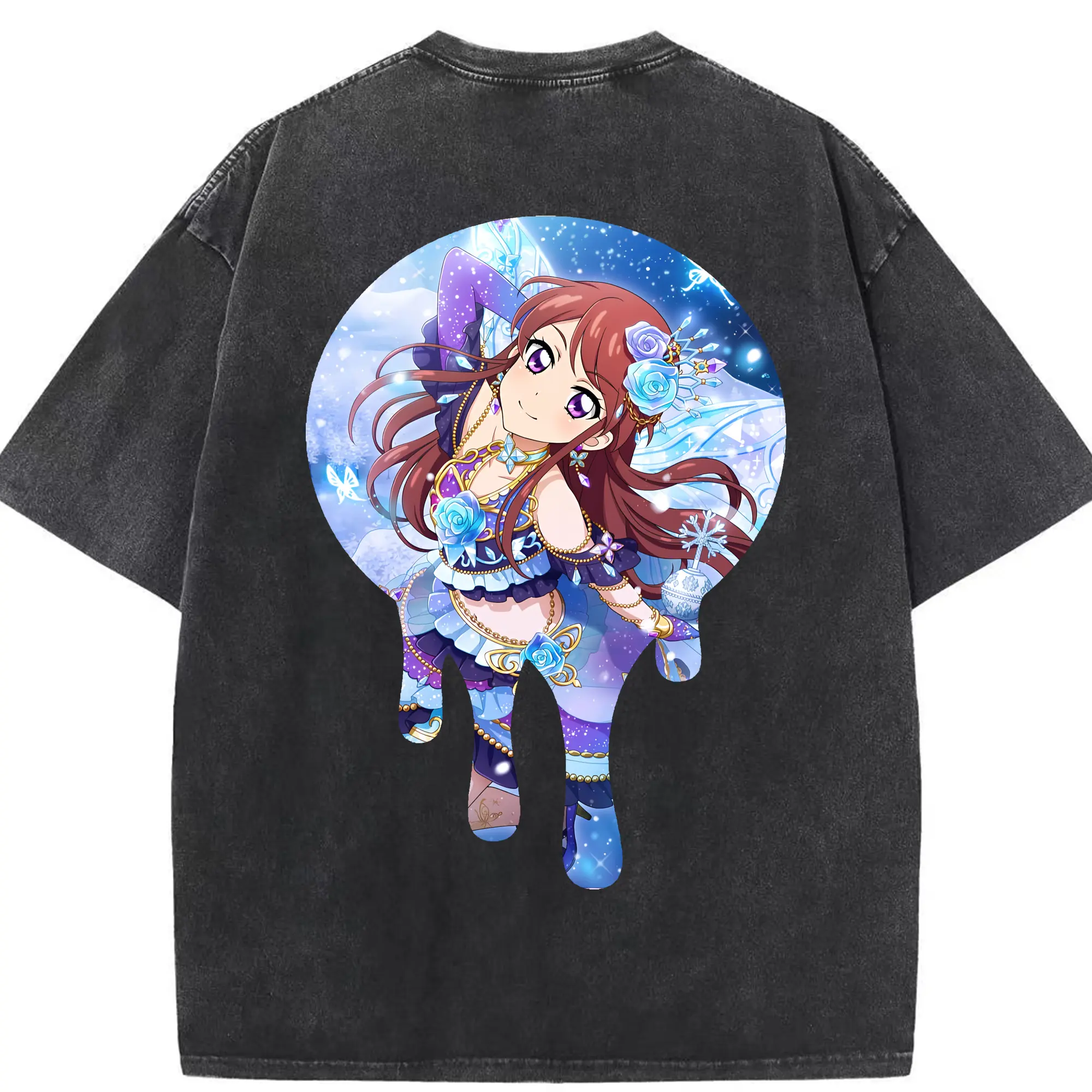 アイカツ グッズ 紫吹 蘭 - 綿100％ ヴィンテージ風 半袖Tシャツ ・ 背面プリント ・ 柔らか肌触り ・ 通気性 快適 ・ スポーツ カジュアル 外出用