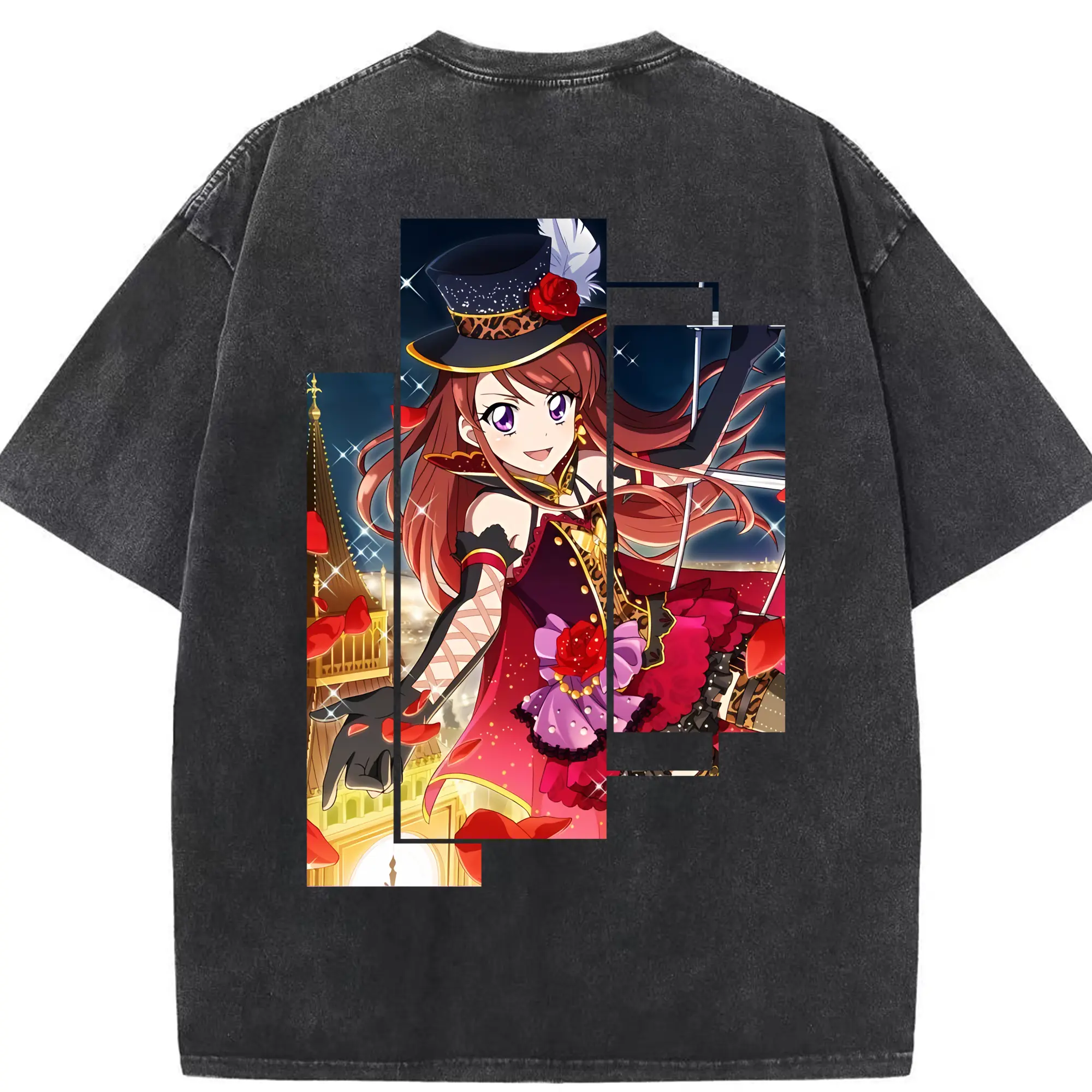 アイカツ グッズ 紫吹 蘭 - 綿100％ ヴィンテージ風 半袖Tシャツ ・ 背面プリント ・ 柔らか肌触り ・ 通気性 快適 ・ スポーツ カジュアル 外出用