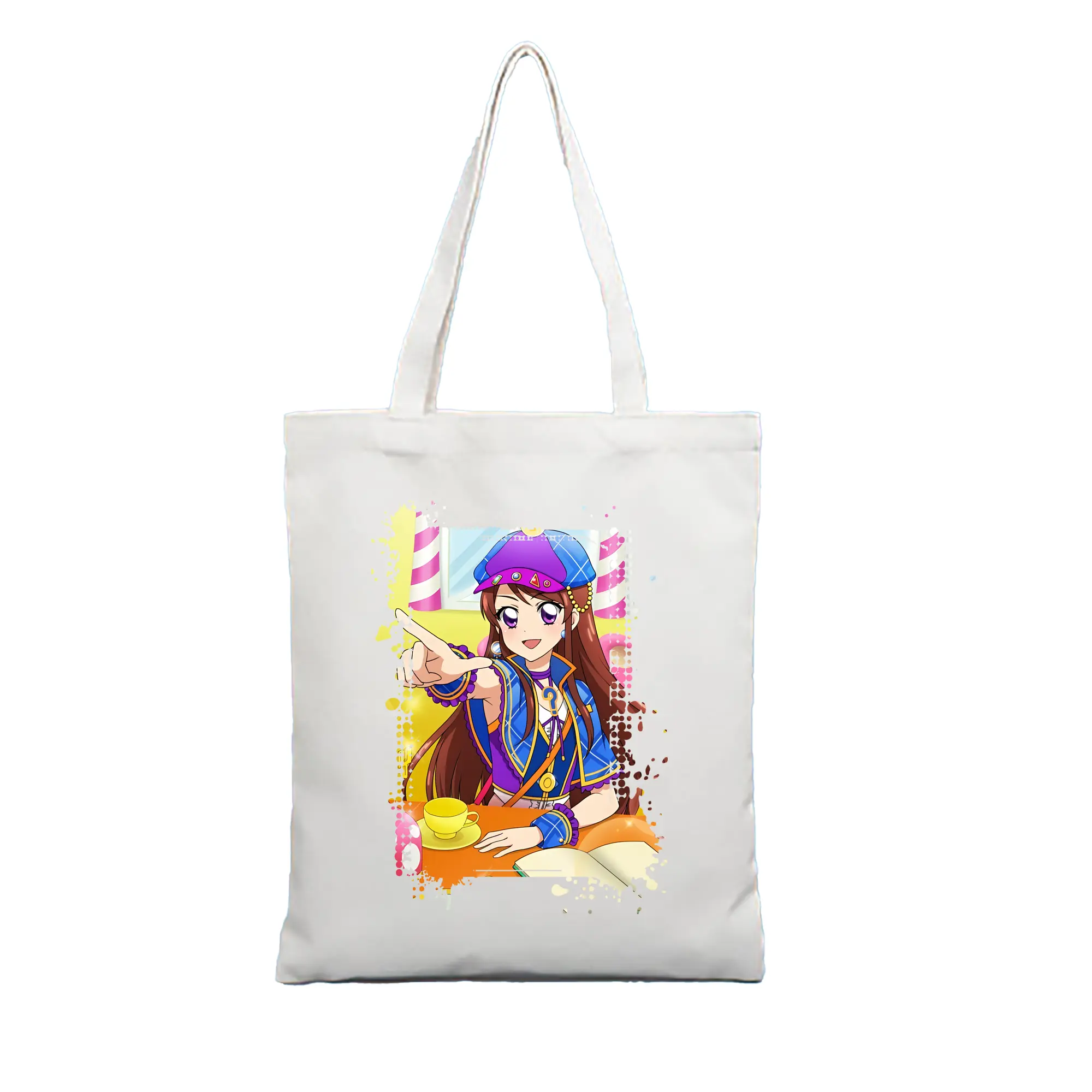 アイカツ グッズ 紫吹 蘭 - 縦型キャンバス手提げバッグ（トートバッグ） ・ キャンバス素材 ・ ショッピング用 ・ 軽量 丈夫 お手入れ簡単