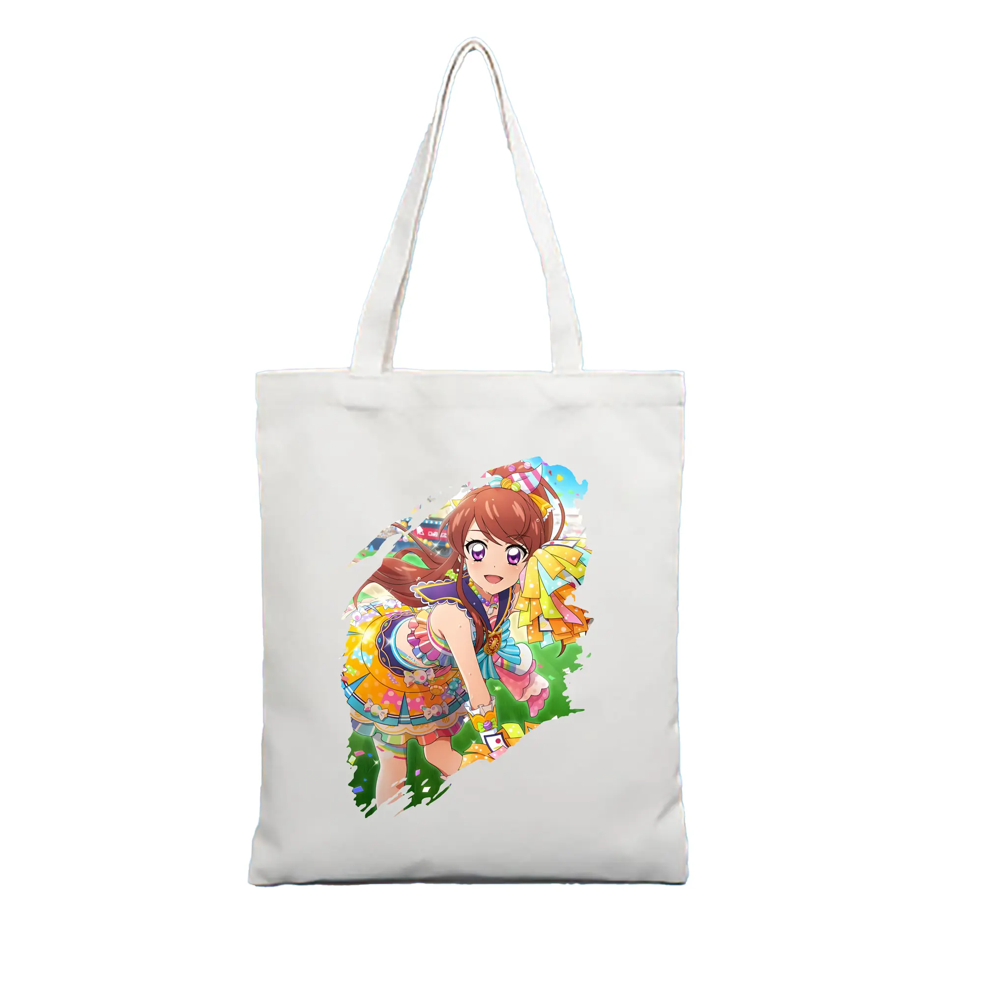 アイカツ グッズ 紫吹 蘭 - 縦型キャンバス手提げバッグ（トートバッグ） ・ キャンバス素材 ・ ショッピング用 ・ 軽量 丈夫 お手入れ簡単