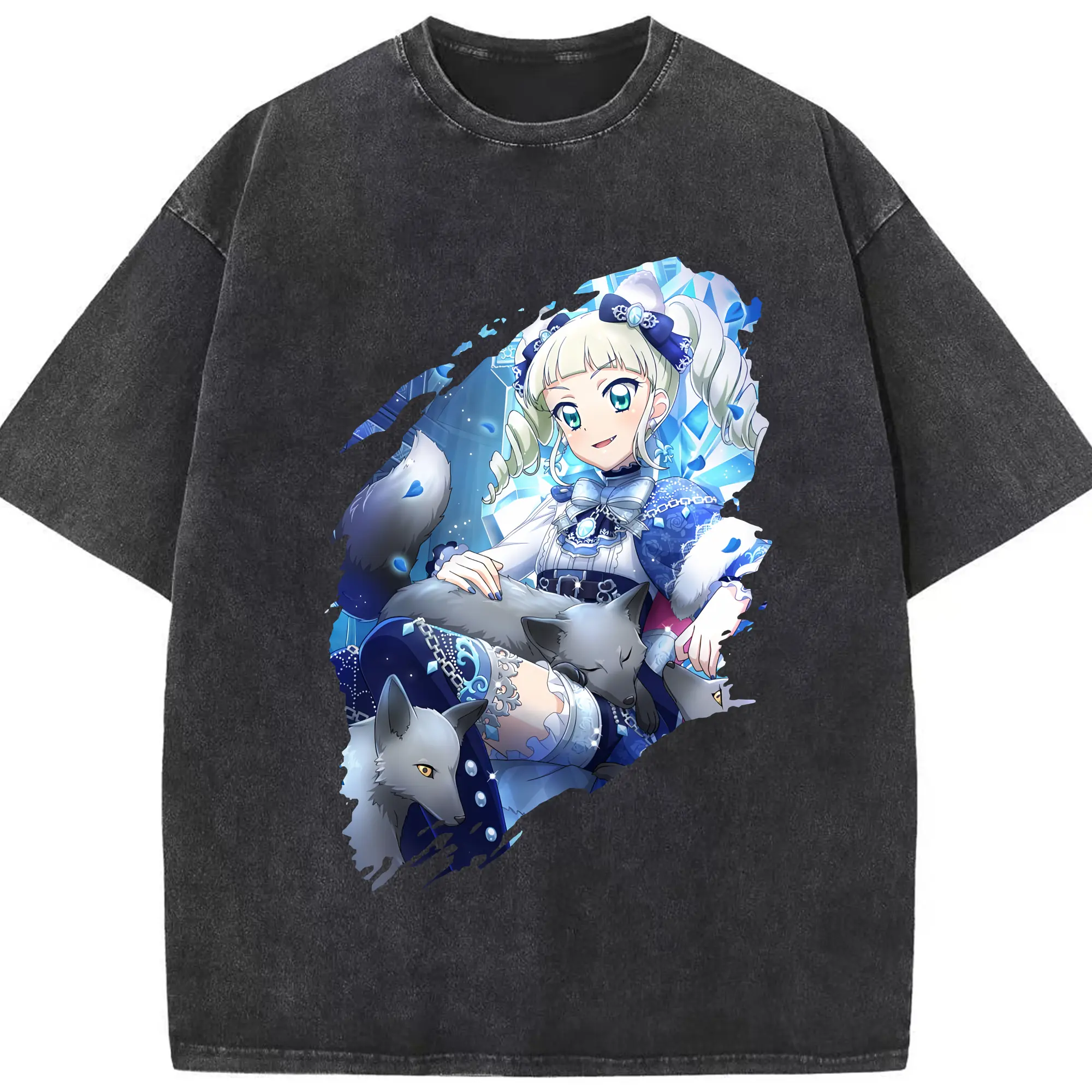 アイカツ グッズ 藤堂 ユリカ - 綿100％ ヴィンテージ風 半袖Tシャツ ・ フロントプリント ・ 柔らか肌触り ・ 通気性 快適 ・ スポーツ カジュアル 外出用
