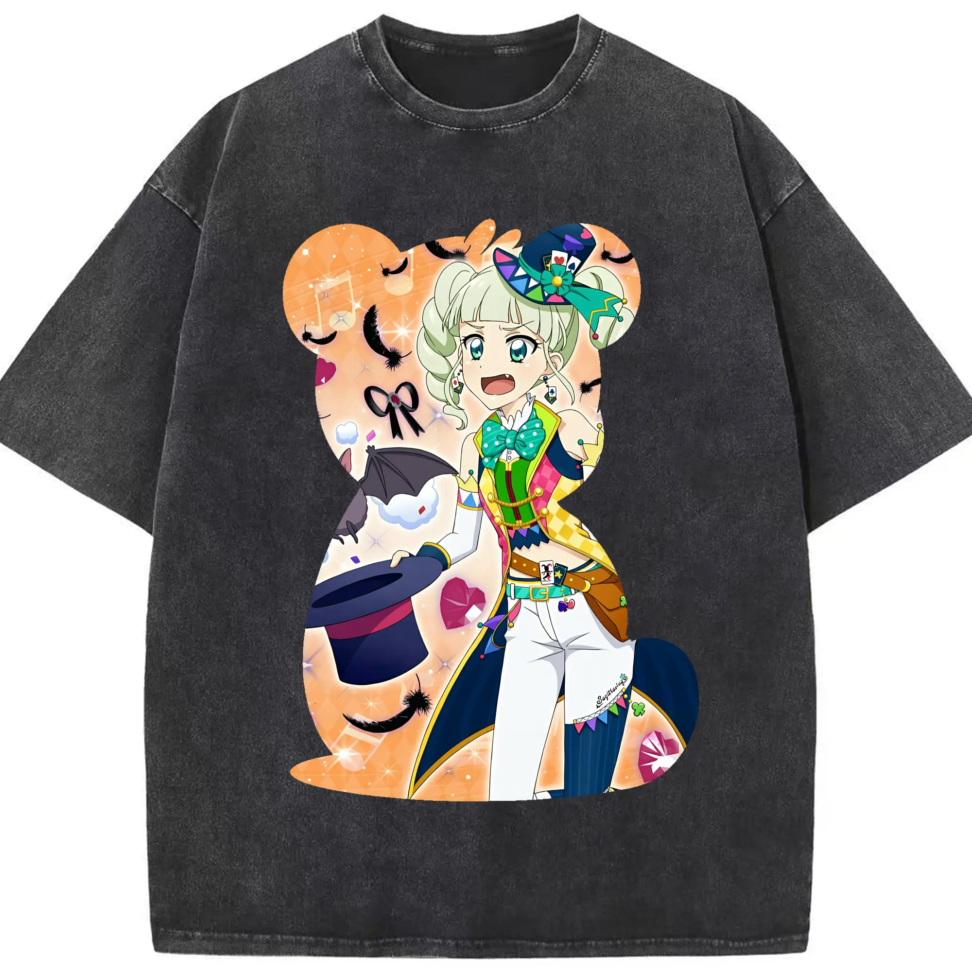 アイカツ グッズ 藤堂 ユリカ - 綿100％ ヴィンテージ風 半袖Tシャツ ・ フロントプリント ・ 柔らか肌触り ・ 通気性 快適 ・ スポーツ カジュアル 外出用