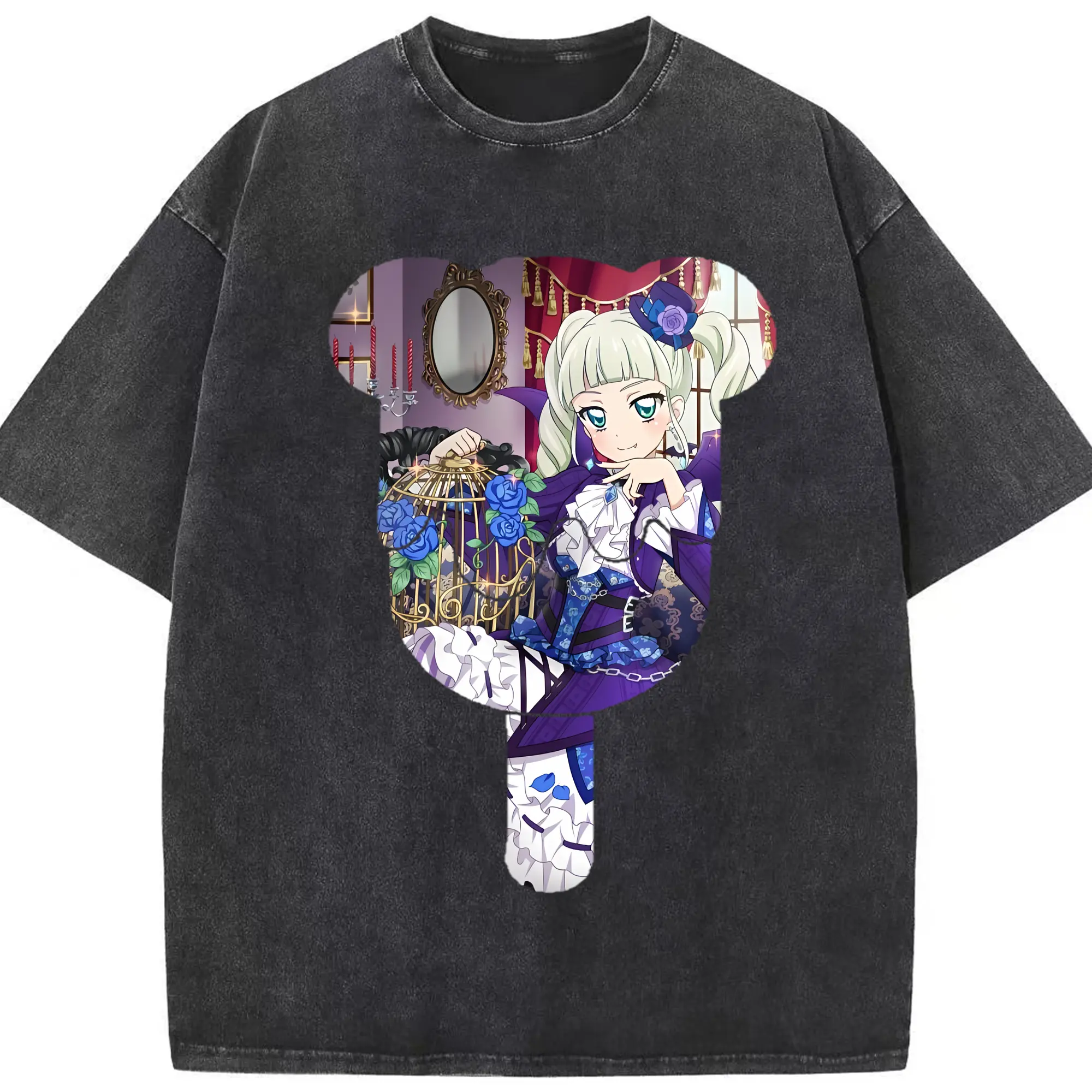 アイカツ グッズ 藤堂 ユリカ - 綿100％ ヴィンテージ風 半袖Tシャツ ・ フロントプリント ・ 柔らか肌触り ・ 通気性 快適 ・ スポーツ カジュアル 外出用