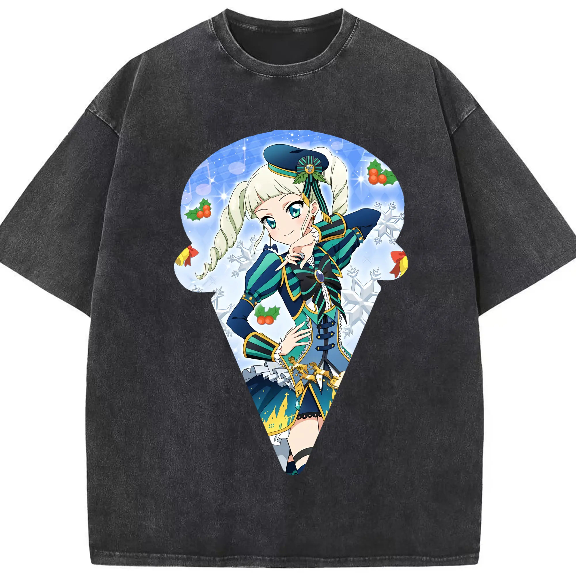 アイカツ グッズ 藤堂 ユリカ - 綿100％ ヴィンテージ風 半袖Tシャツ ・ フロントプリント ・ 柔らか肌触り ・ 通気性 快適 ・ スポーツ カジュアル 外出用