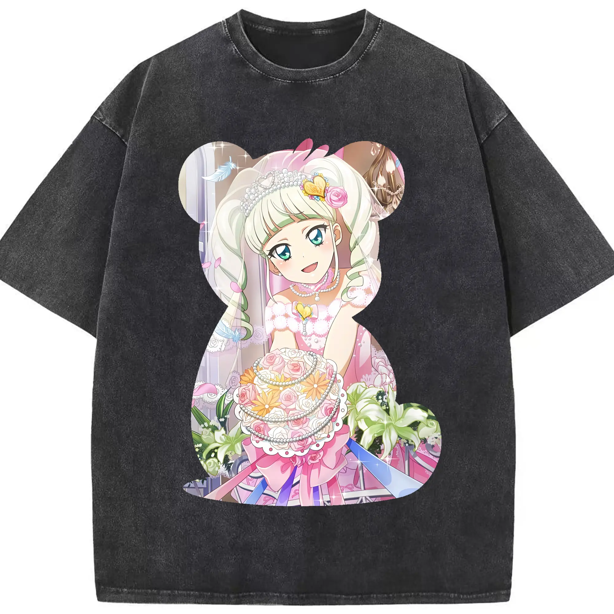 アイカツ グッズ 藤堂 ユリカ - 綿100％ ヴィンテージ風 半袖Tシャツ ・ フロントプリント ・ 柔らか肌触り ・ 通気性 快適 ・ スポーツ カジュアル 外出用