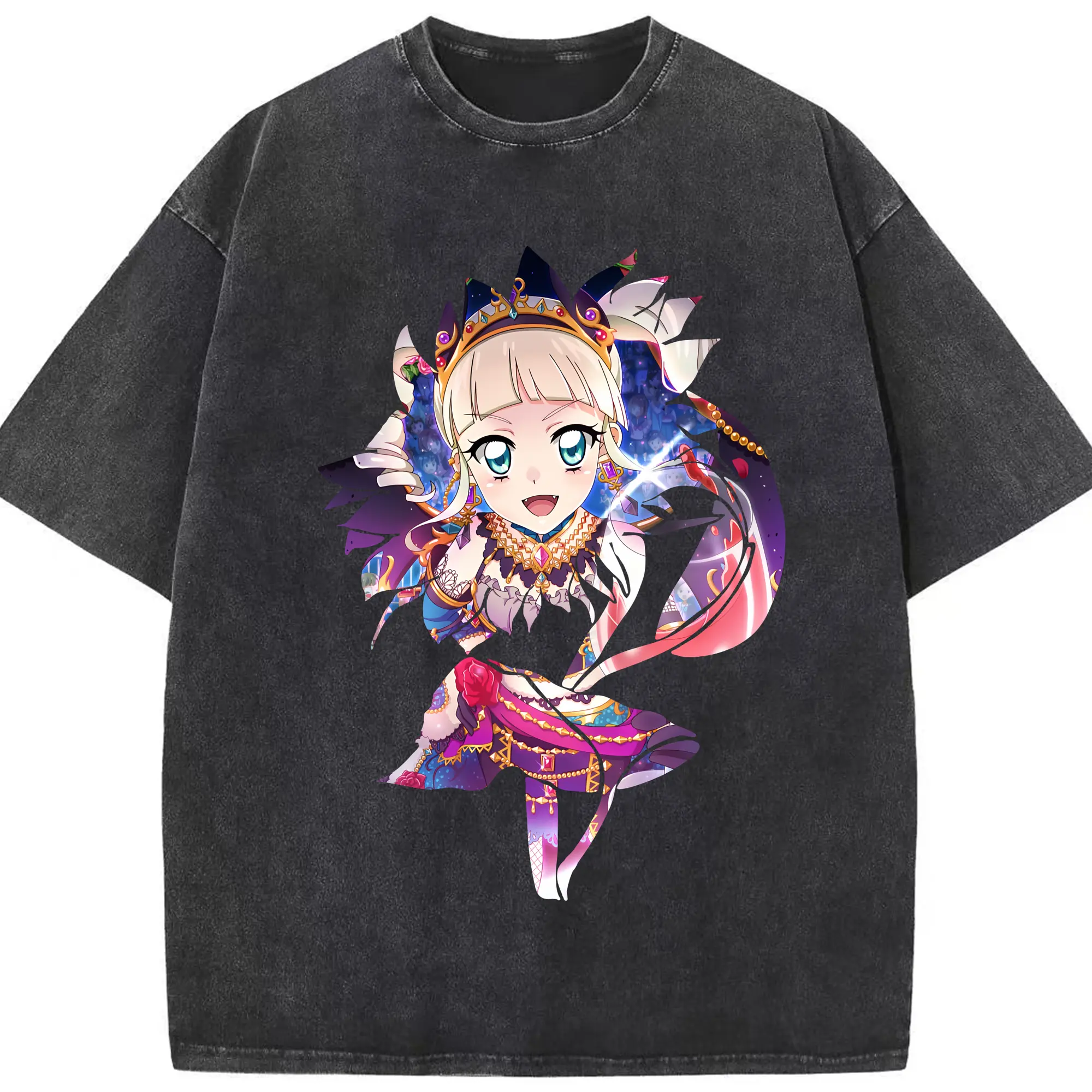 アイカツ グッズ 藤堂 ユリカ - 綿100％ ヴィンテージ風 半袖Tシャツ ・ フロントプリント ・ 柔らか肌触り ・ 通気性 快適 ・ スポーツ カジュアル 外出用