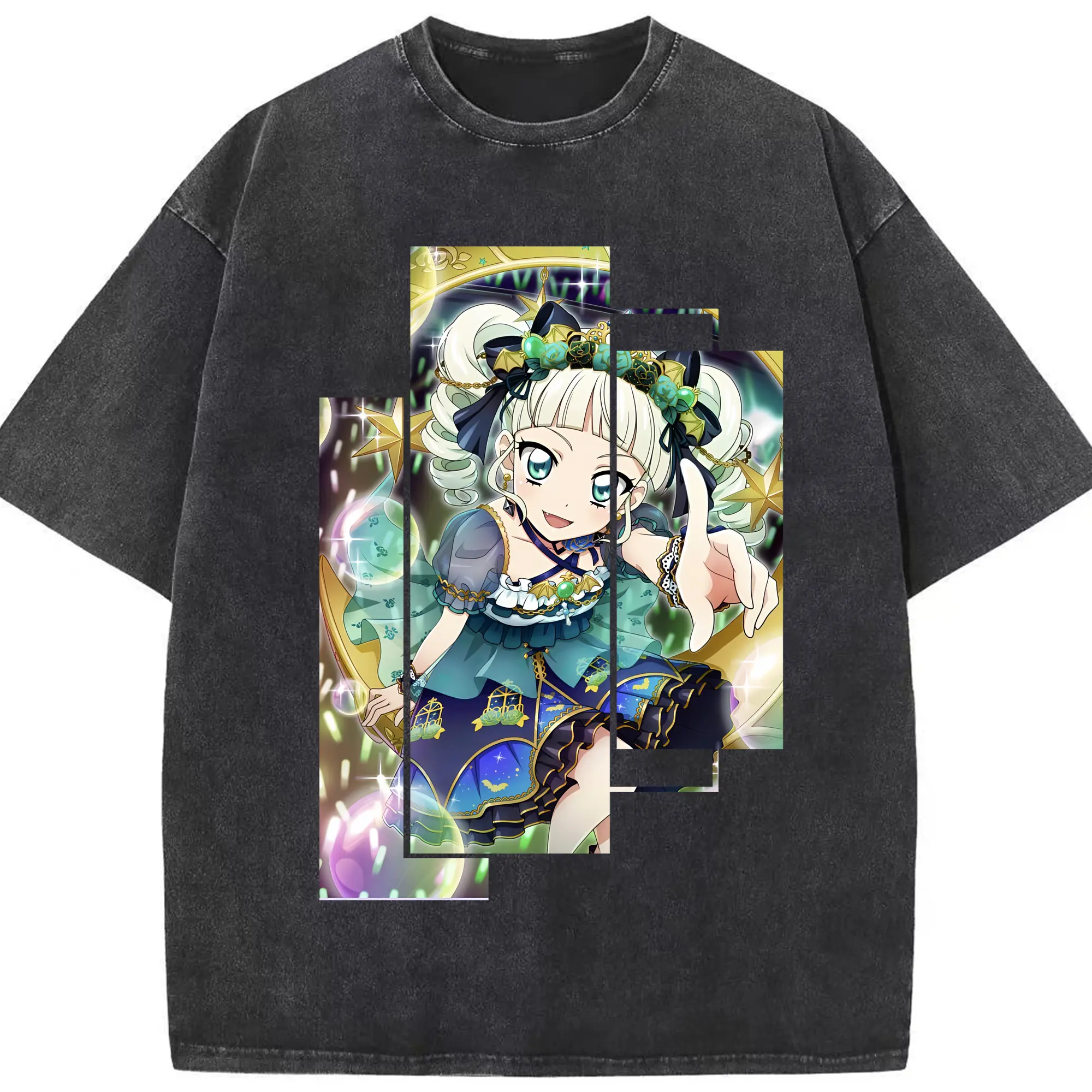 アイカツ グッズ 藤堂 ユリカ - 綿100％ ヴィンテージ風 半袖Tシャツ ・ フロントプリント ・ 柔らか肌触り ・ 通気性 快適 ・ スポーツ カジュアル 外出用
