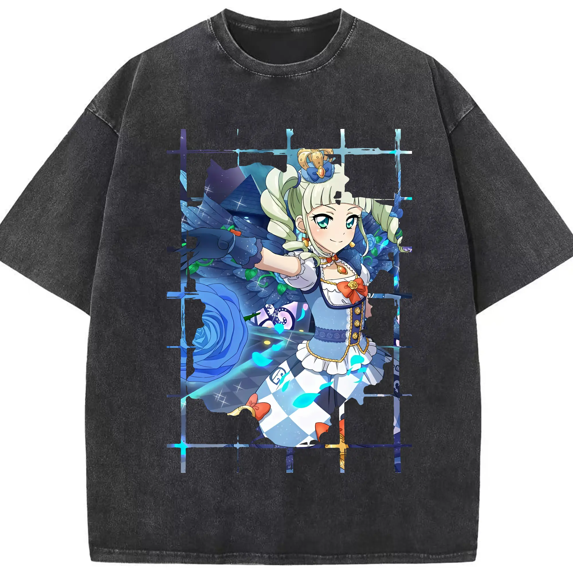 アイカツ グッズ 藤堂 ユリカ - 綿100％ ヴィンテージ風 半袖Tシャツ ・ フロントプリント ・ 柔らか肌触り ・ 通気性 快適 ・ スポーツ カジュアル 外出用