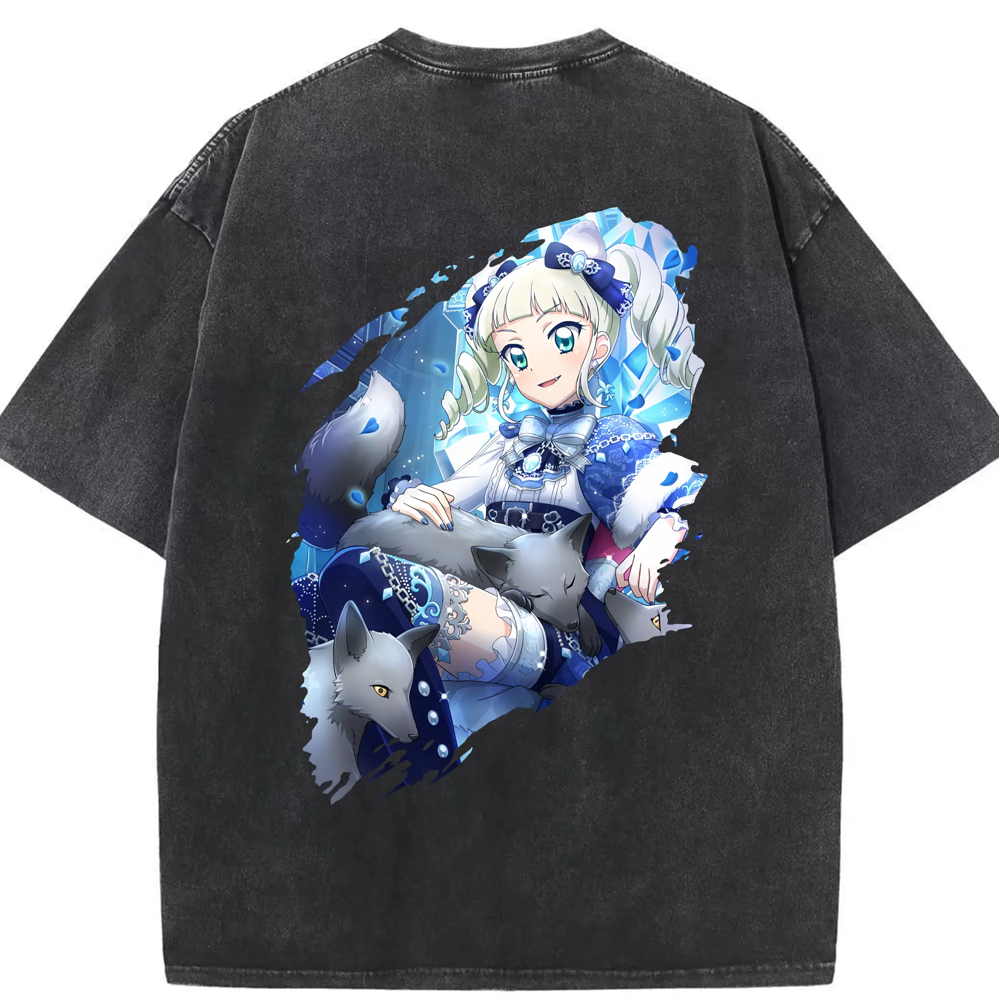 アイカツ グッズ 藤堂 ユリカ - 綿100％ ヴィンテージ風 半袖Tシャツ ・ 背面プリント ・ 柔らか肌触り ・ 通気性 快適 ・ スポーツ カジュアル 外出用