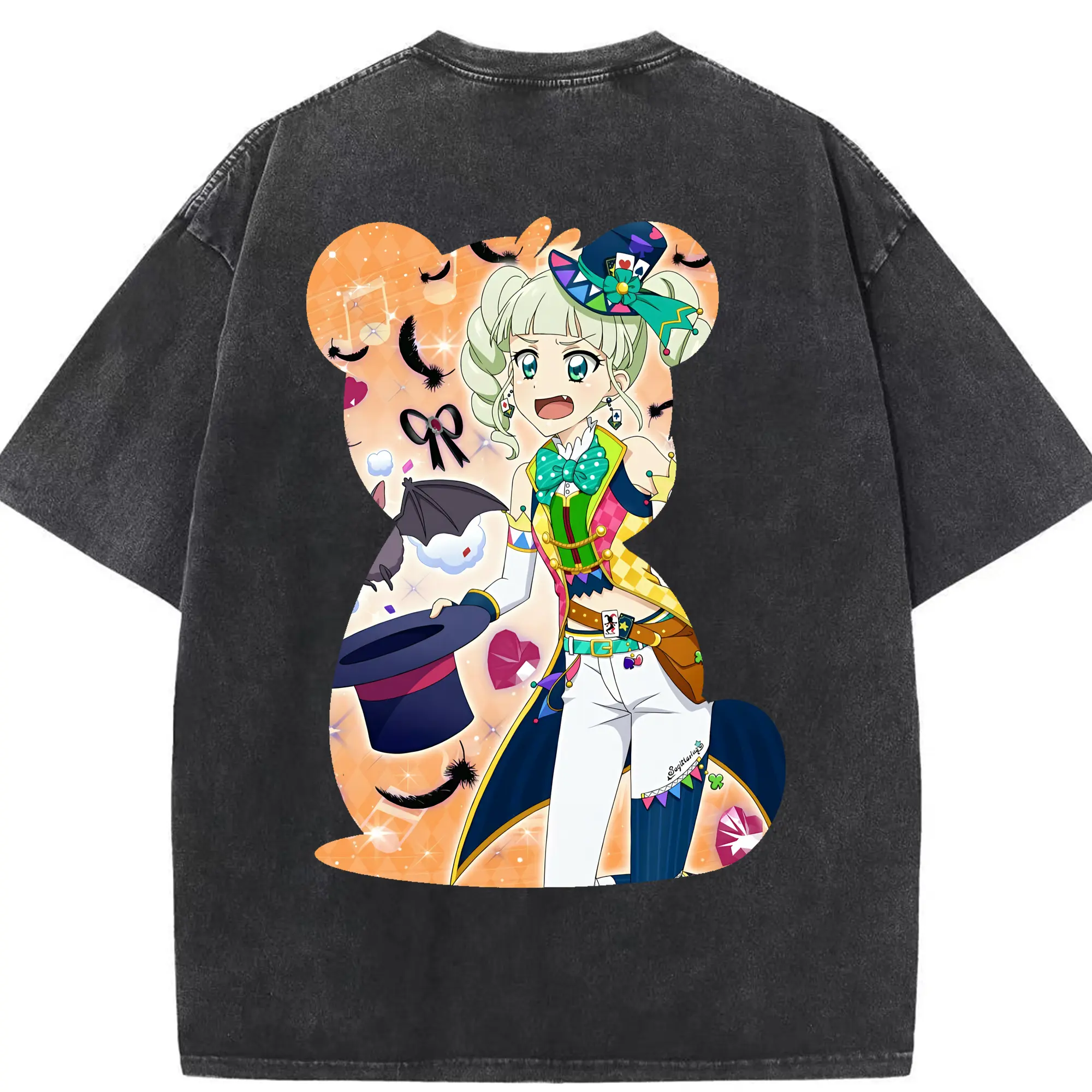 アイカツ グッズ 藤堂 ユリカ - 綿100％ ヴィンテージ風 半袖Tシャツ ・ 背面プリント ・ 柔らか肌触り ・ 通気性 快適 ・ スポーツ カジュアル 外出用