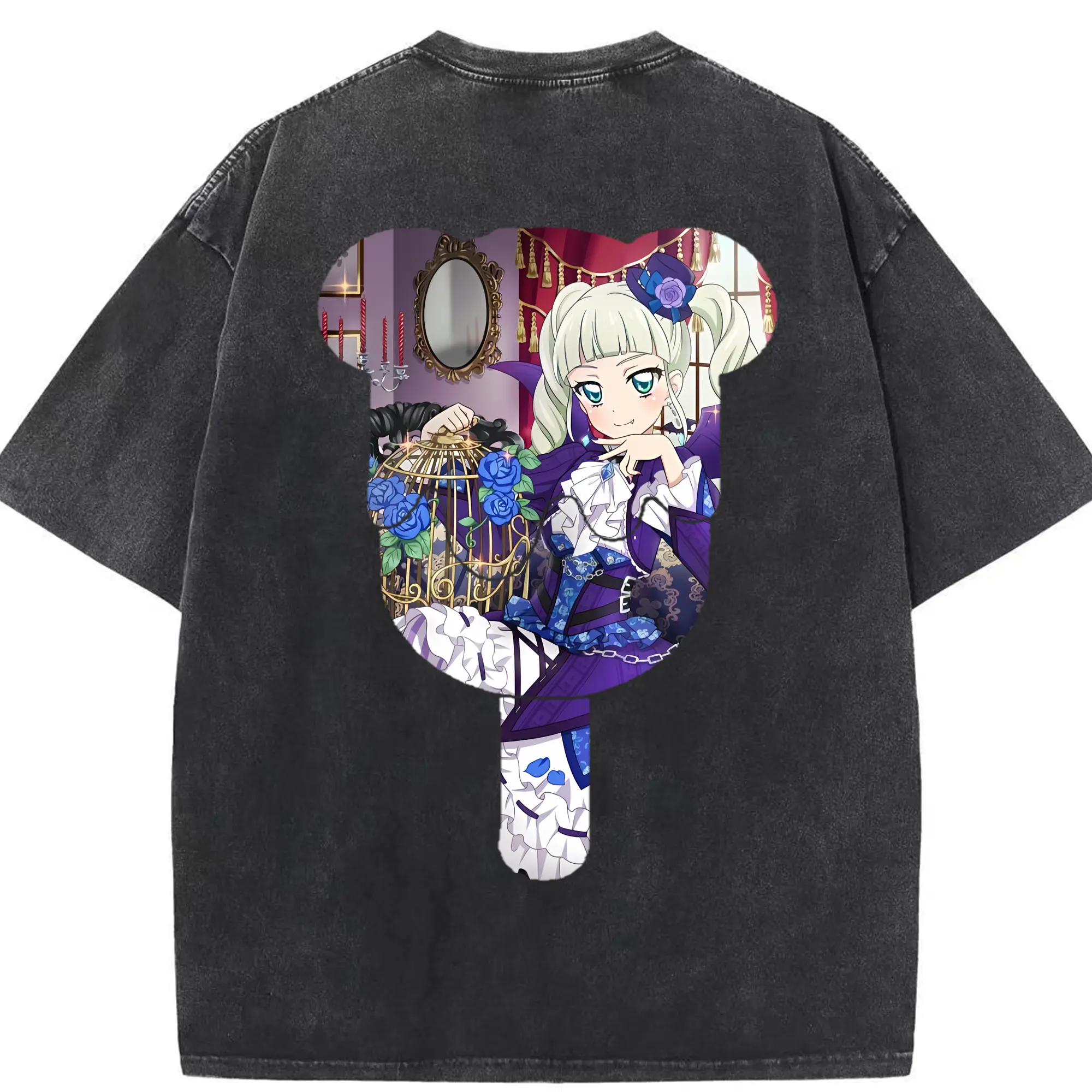 アイカツ グッズ 藤堂 ユリカ - 綿100％ ヴィンテージ風 半袖Tシャツ ・ 背面プリント ・ 柔らか肌触り ・ 通気性 快適 ・ スポーツ カジュアル 外出用