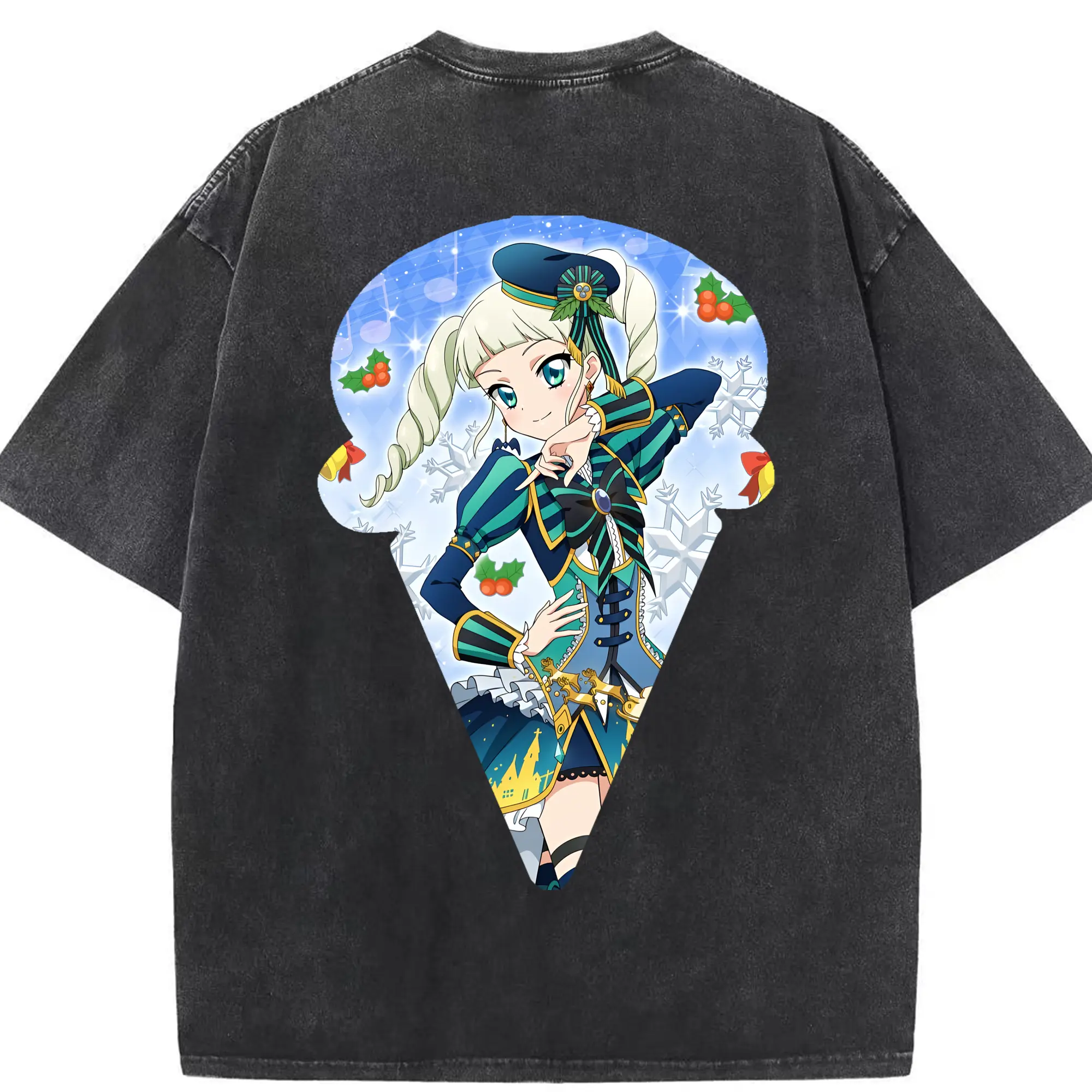 アイカツ グッズ 藤堂 ユリカ - 綿100％ ヴィンテージ風 半袖Tシャツ ・ 背面プリント ・ 柔らか肌触り ・ 通気性 快適 ・ スポーツ カジュアル 外出用