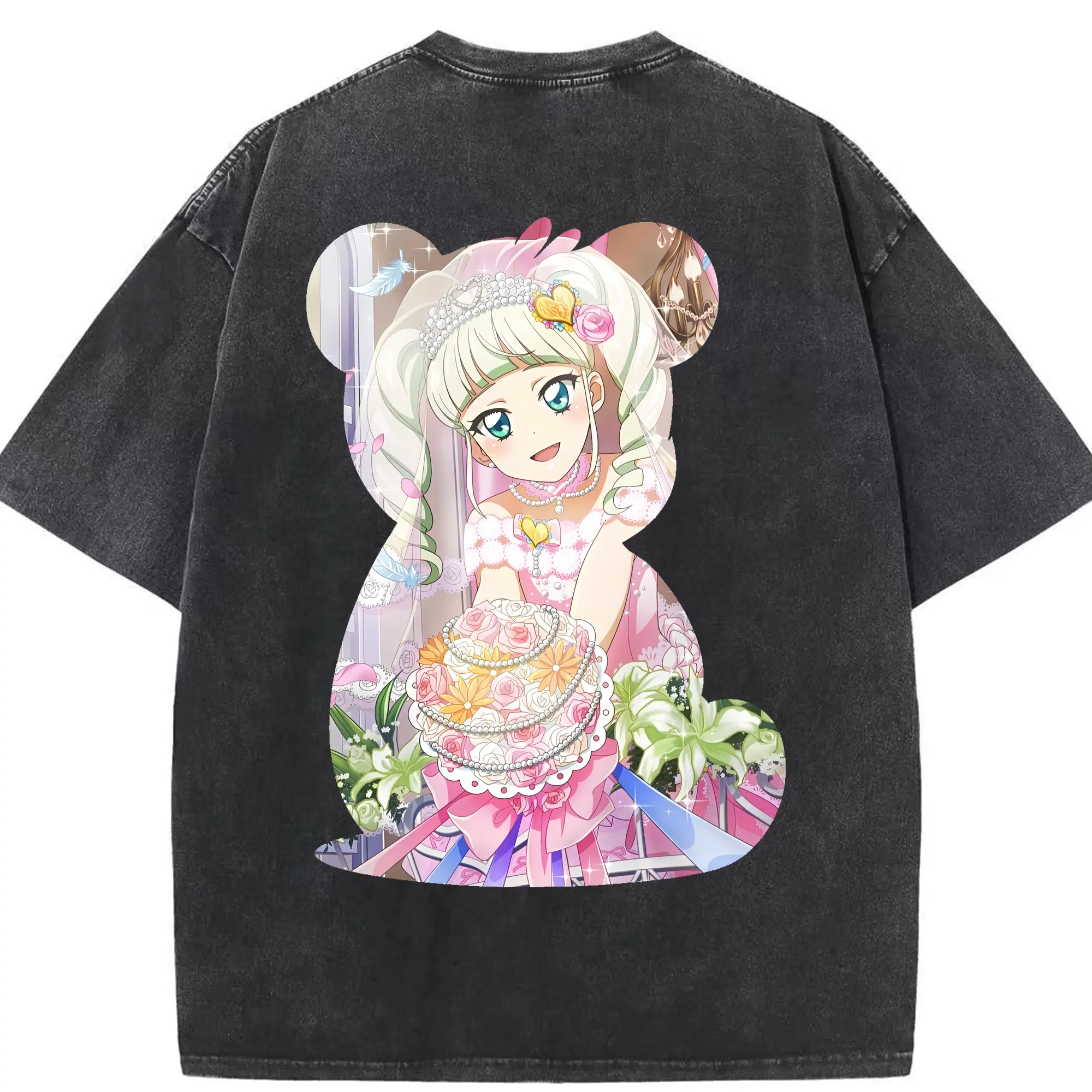 アイカツ グッズ 藤堂 ユリカ - 綿100％ ヴィンテージ風 半袖Tシャツ ・ 背面プリント ・ 柔らか肌触り ・ 通気性 快適 ・ スポーツ カジュアル 外出用