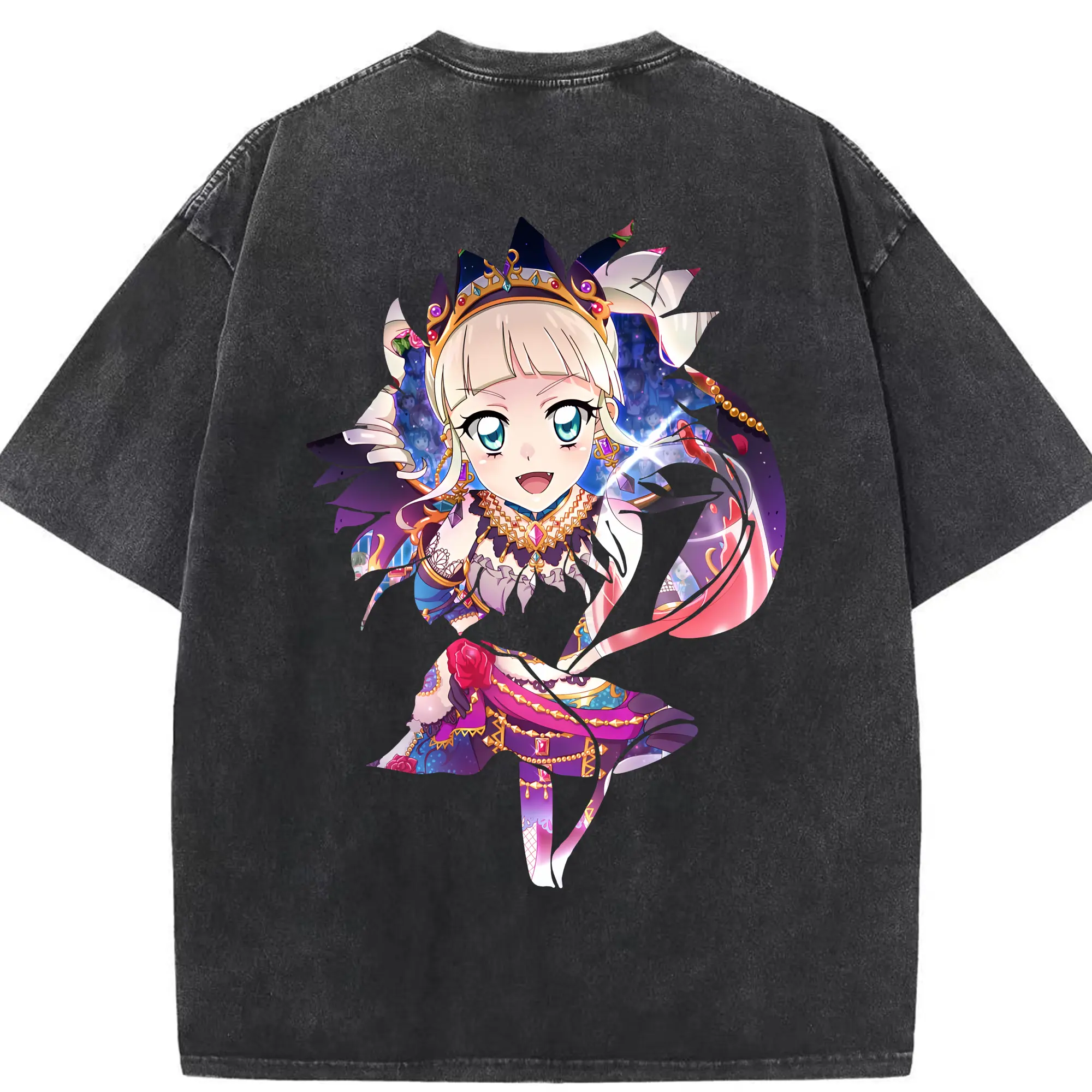 アイカツ グッズ 藤堂 ユリカ - 綿100％ ヴィンテージ風 半袖Tシャツ ・ 背面プリント ・ 柔らか肌触り ・ 通気性 快適 ・ スポーツ カジュアル 外出用