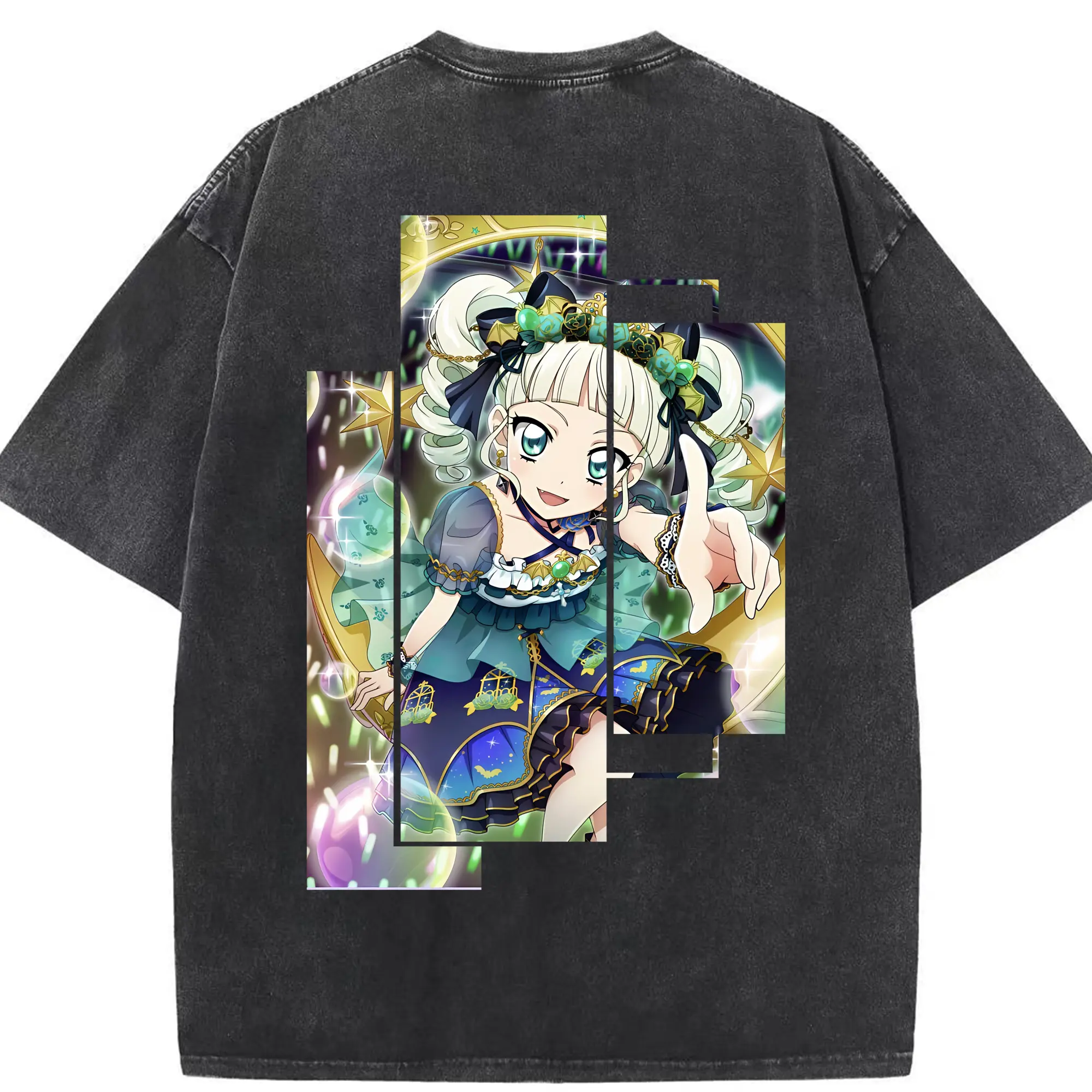 アイカツ グッズ 藤堂 ユリカ - 綿100％ ヴィンテージ風 半袖Tシャツ ・ 背面プリント ・ 柔らか肌触り ・ 通気性 快適 ・ スポーツ カジュアル 外出用