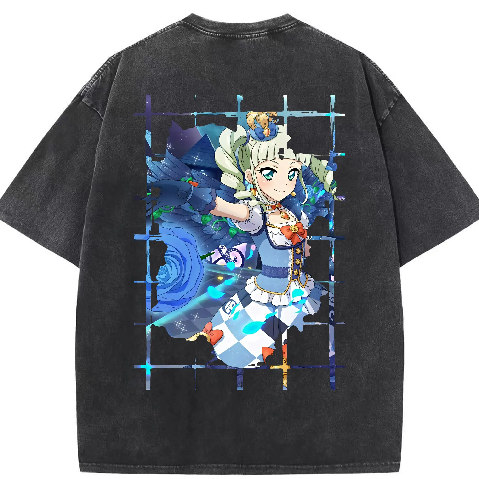 アイカツ グッズ 藤堂 ユリカ - 綿100％ ヴィンテージ風 半袖Tシャツ ・ 背面プリント ・ 柔らか肌触り ・ 通気性 快適 ・ スポーツ カジュアル 外出用